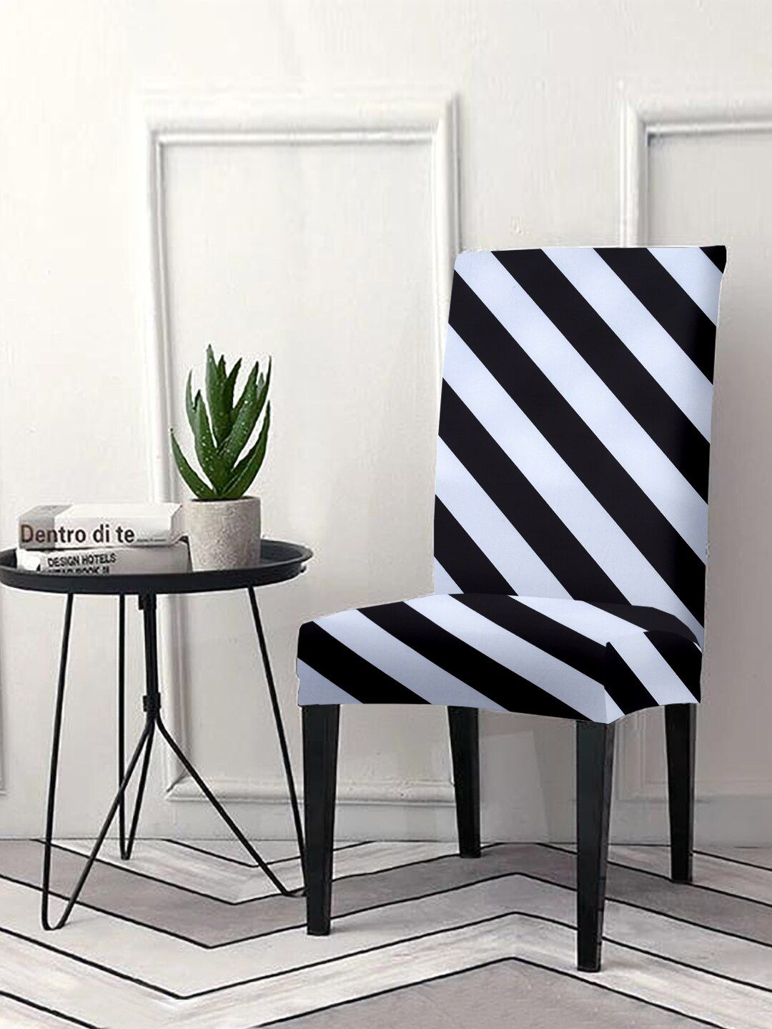 Aura Black & White Striped Chair Cover Price in India