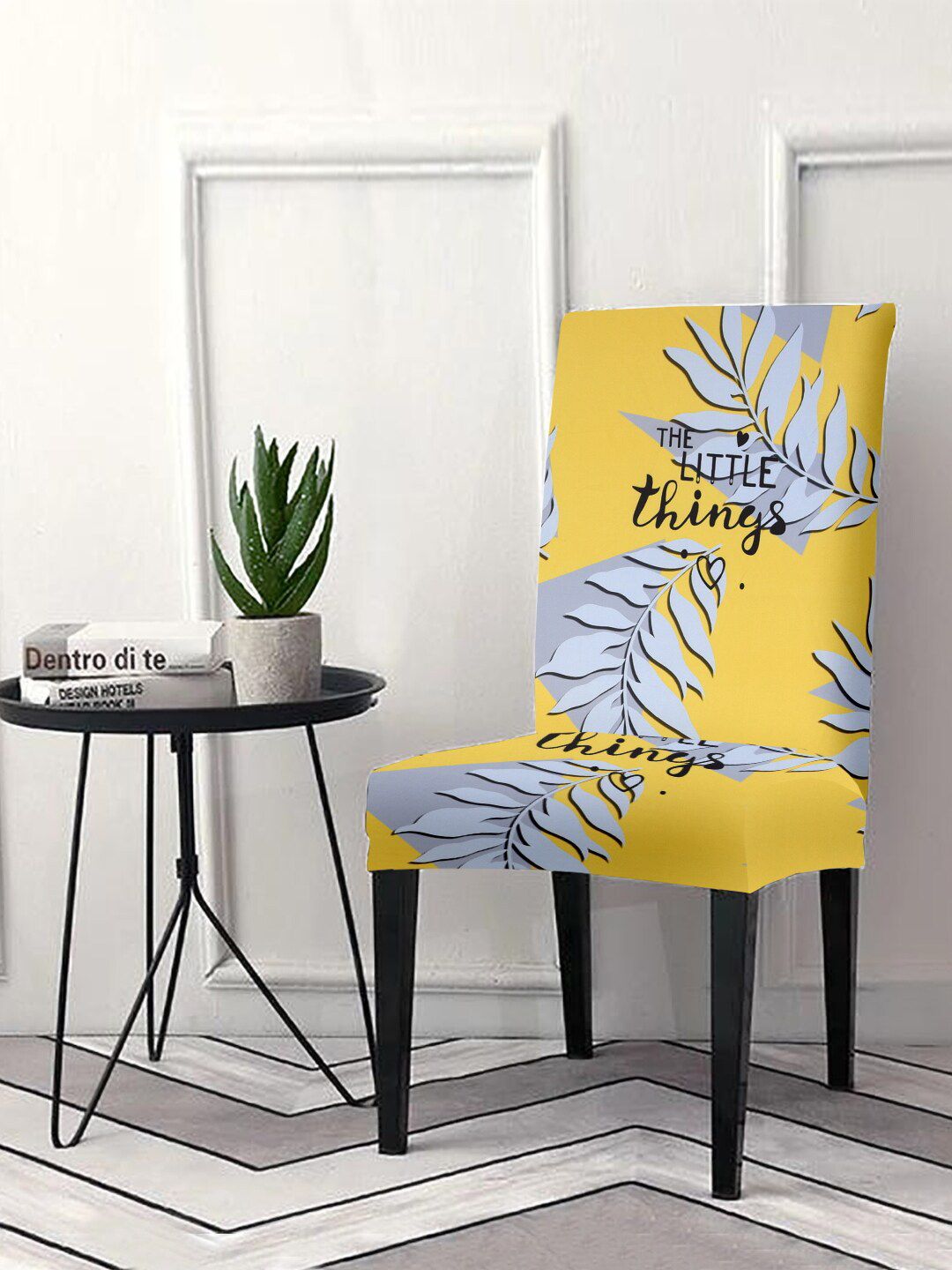 Aura Yellow & White Printed Chair Cover Price in India