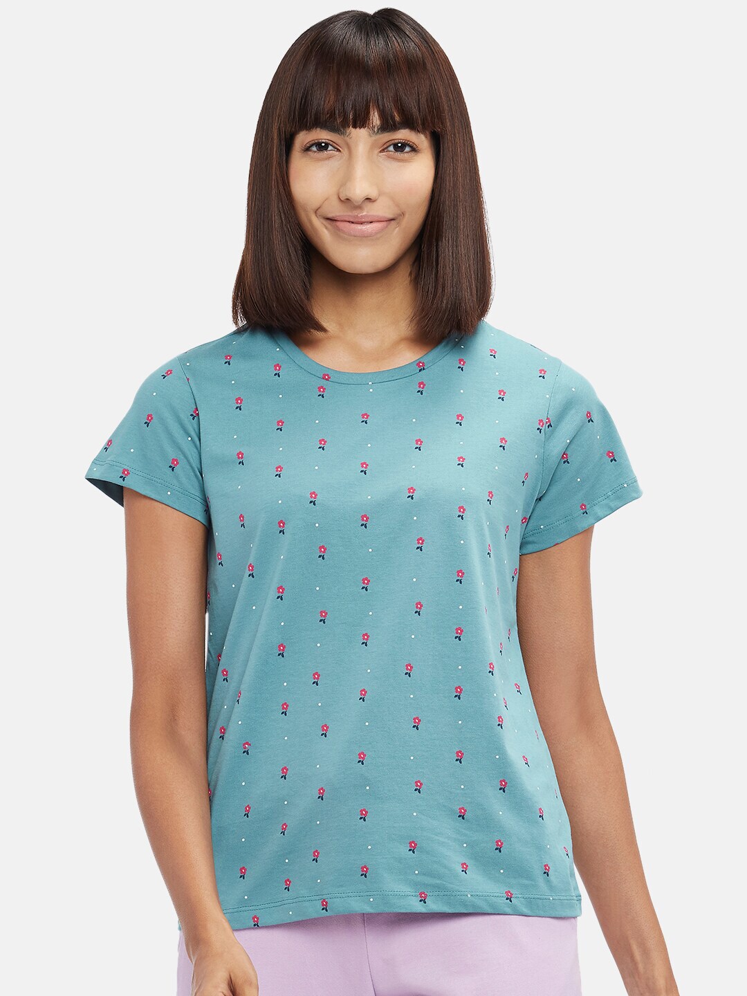 Dreamz by Pantaloons Teal Pure Cotton Floral Print Lounge tshirt Price in India