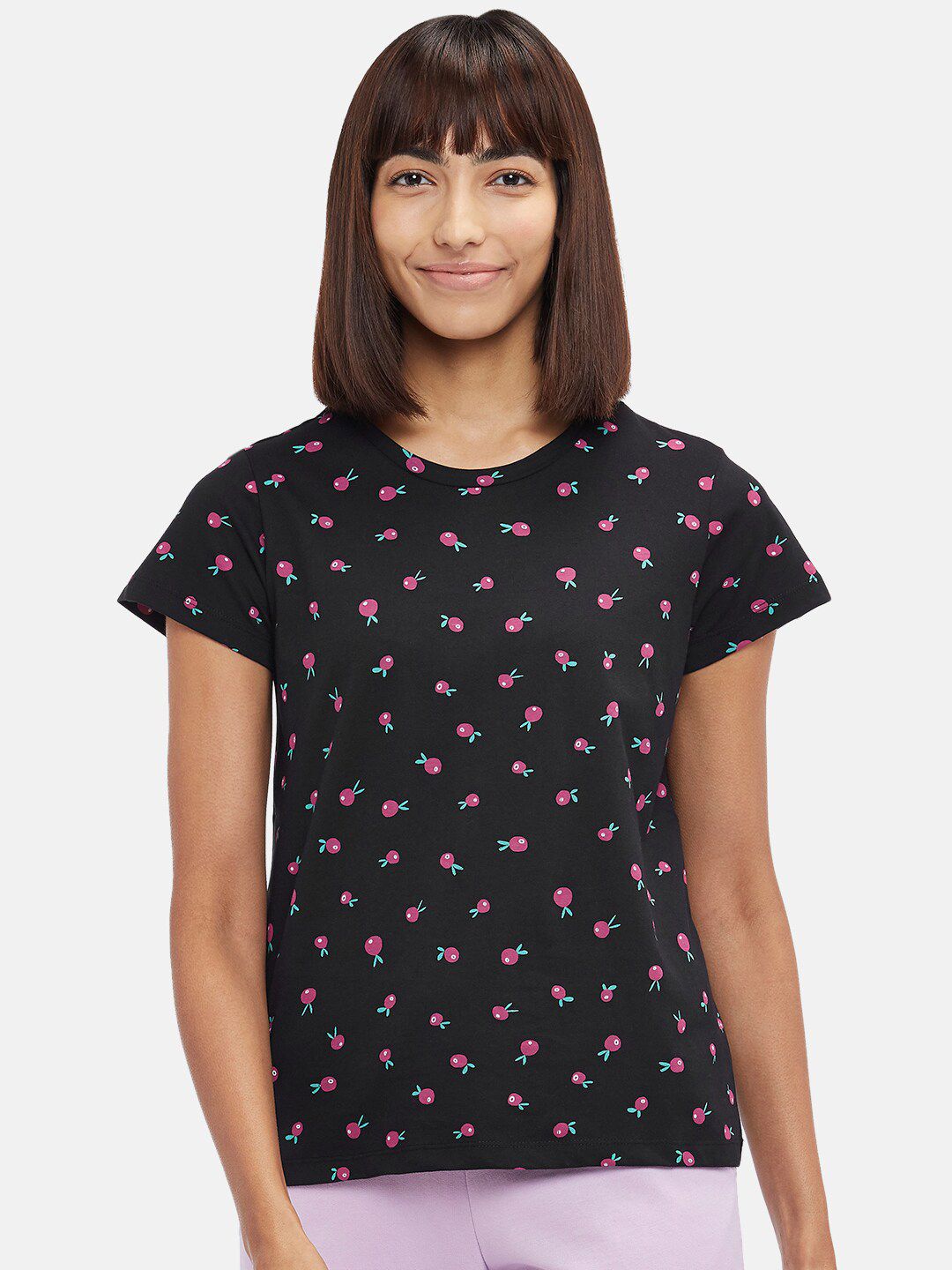 Dreamz by Pantaloons Black Floral Print Lounge tshirt Price in India