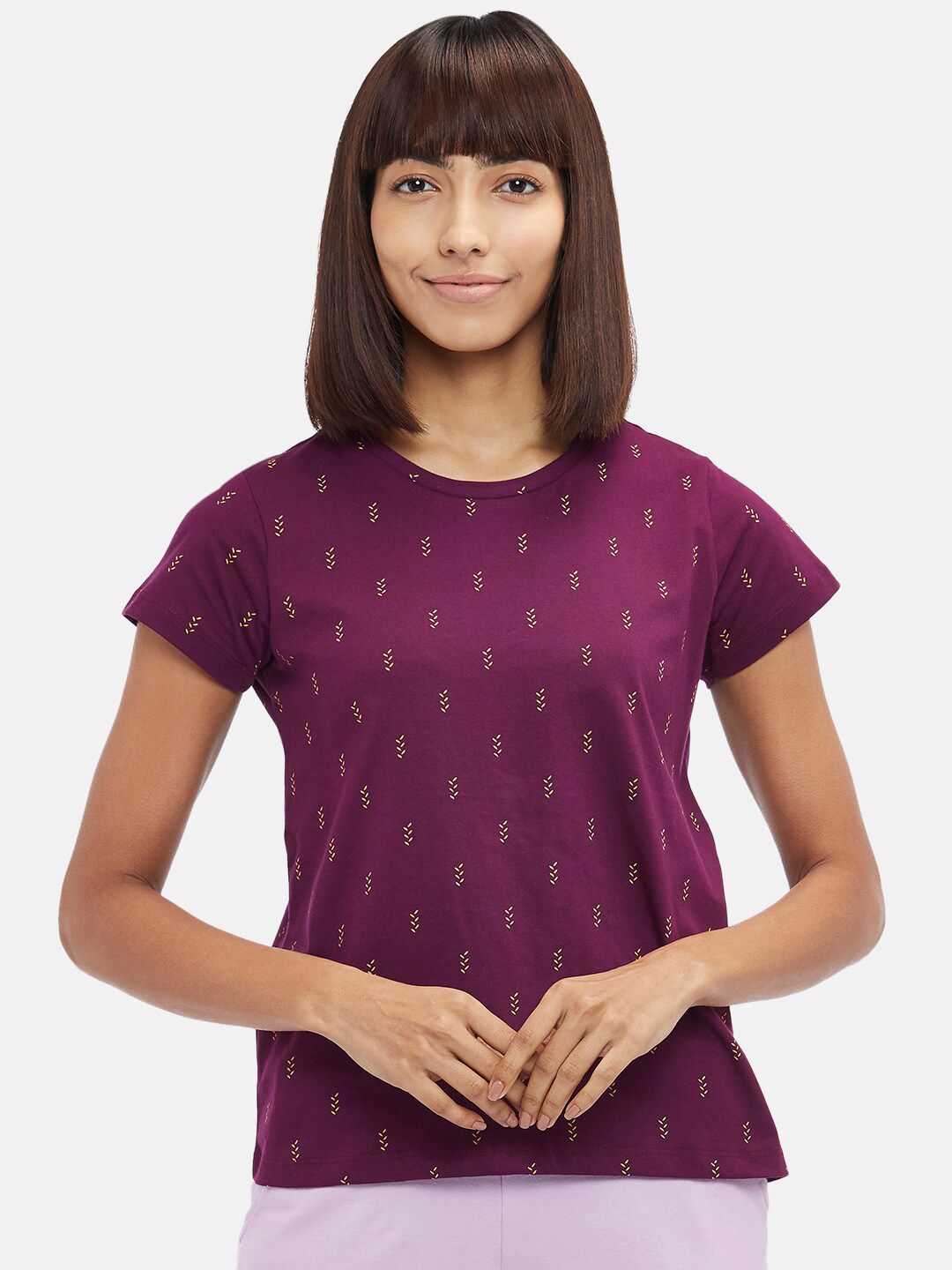 Dreamz by Pantaloons Purple Pure Cotton Printed Lounge tshirt Price in India
