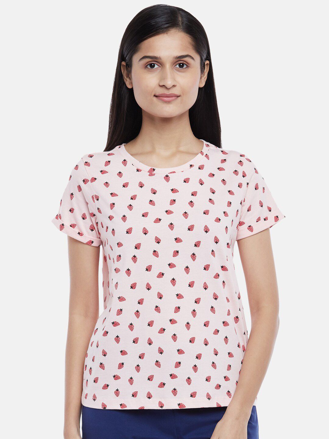 Dreamz by Pantaloons Pink & Red Round Neck Conversational Printed Cotton Regular Lounge tshirt Price in India