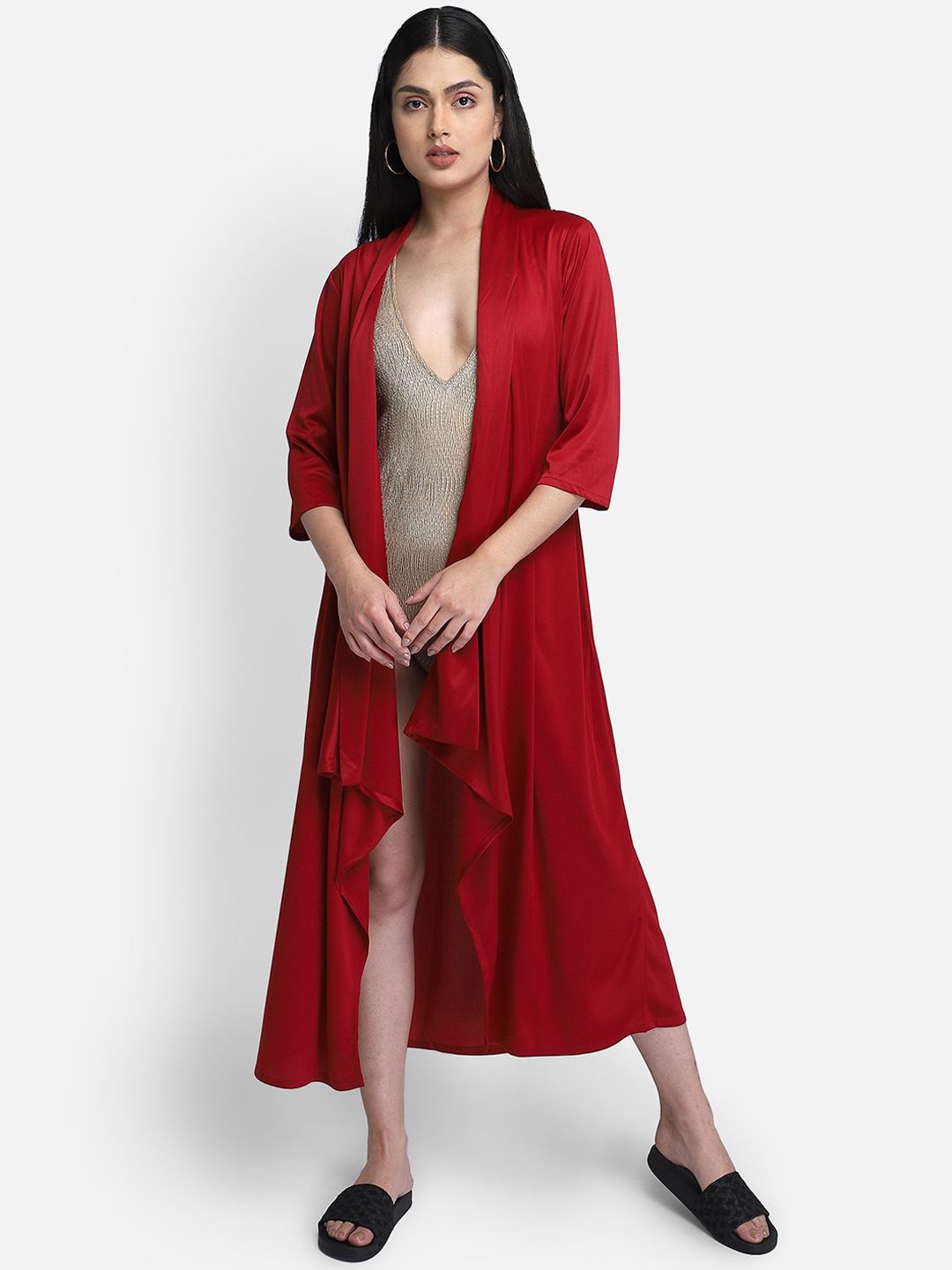 Smarty Pants Women Maroon Solid Swim Cover-Up Dress Price in India