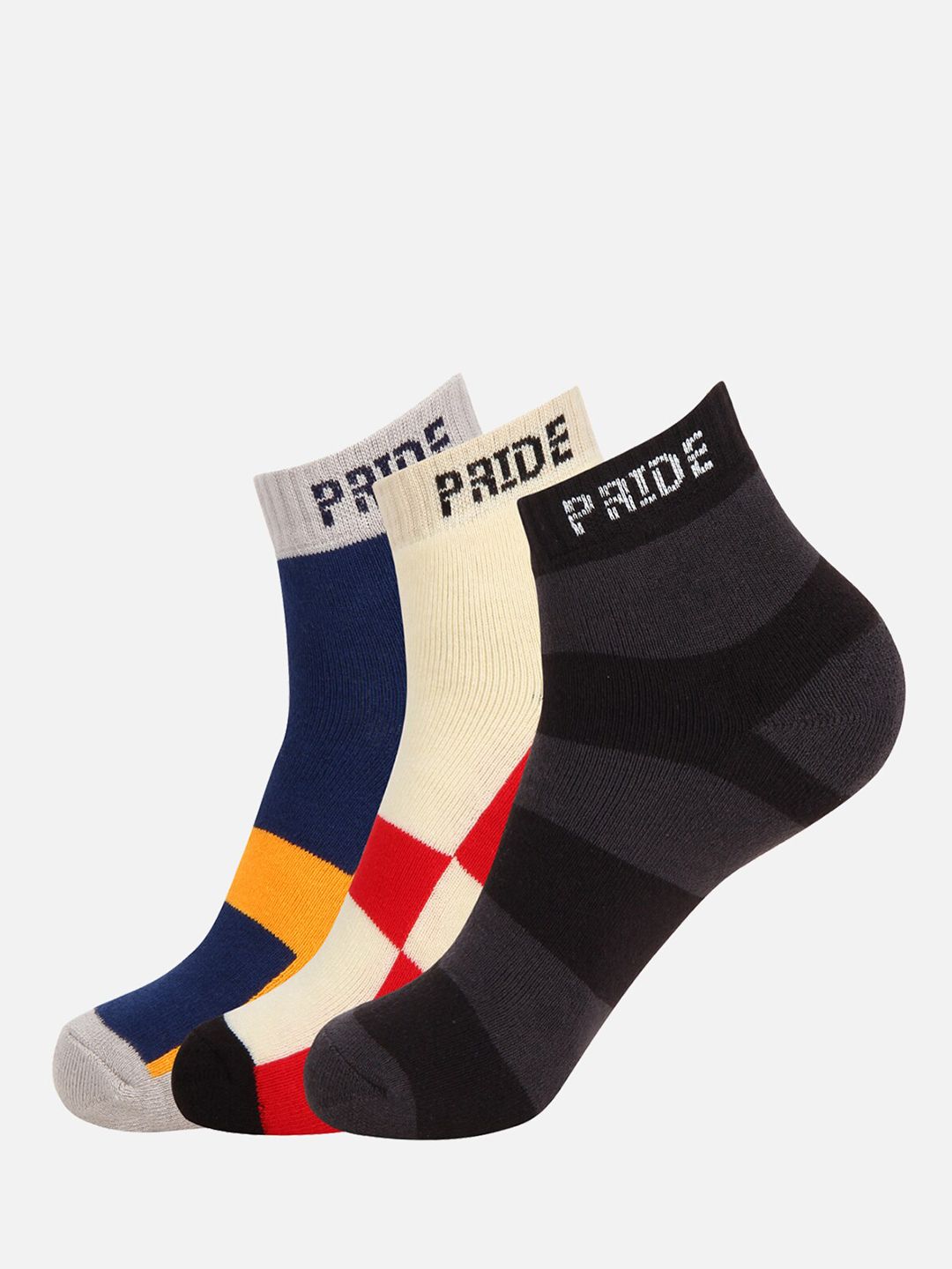 PRIDE APPAREL Pack Of 3 Patterned Ankle Length Socks