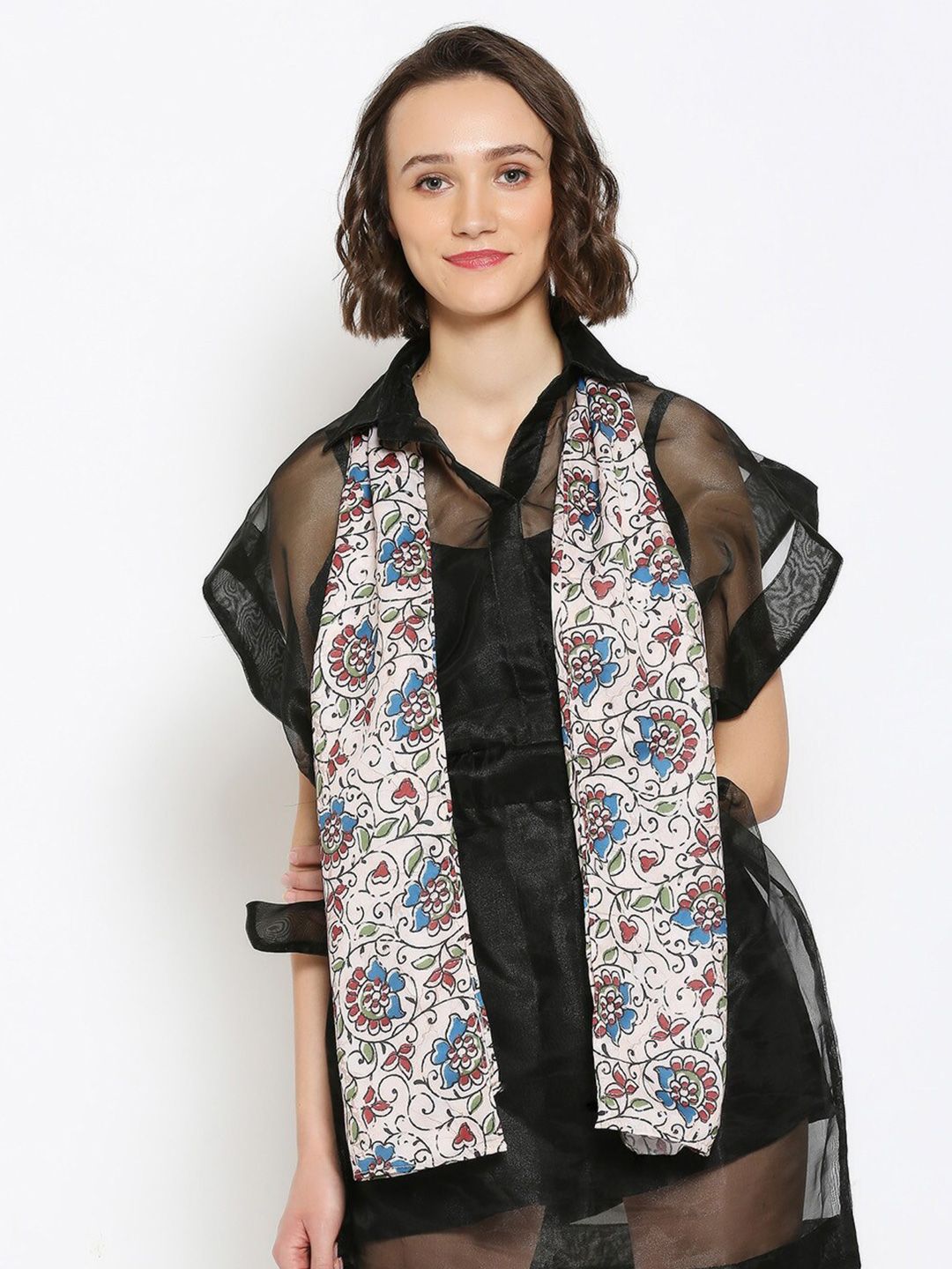 Dupatta Bazaar Women Beige Floral Printed Satin Scarves Price in India