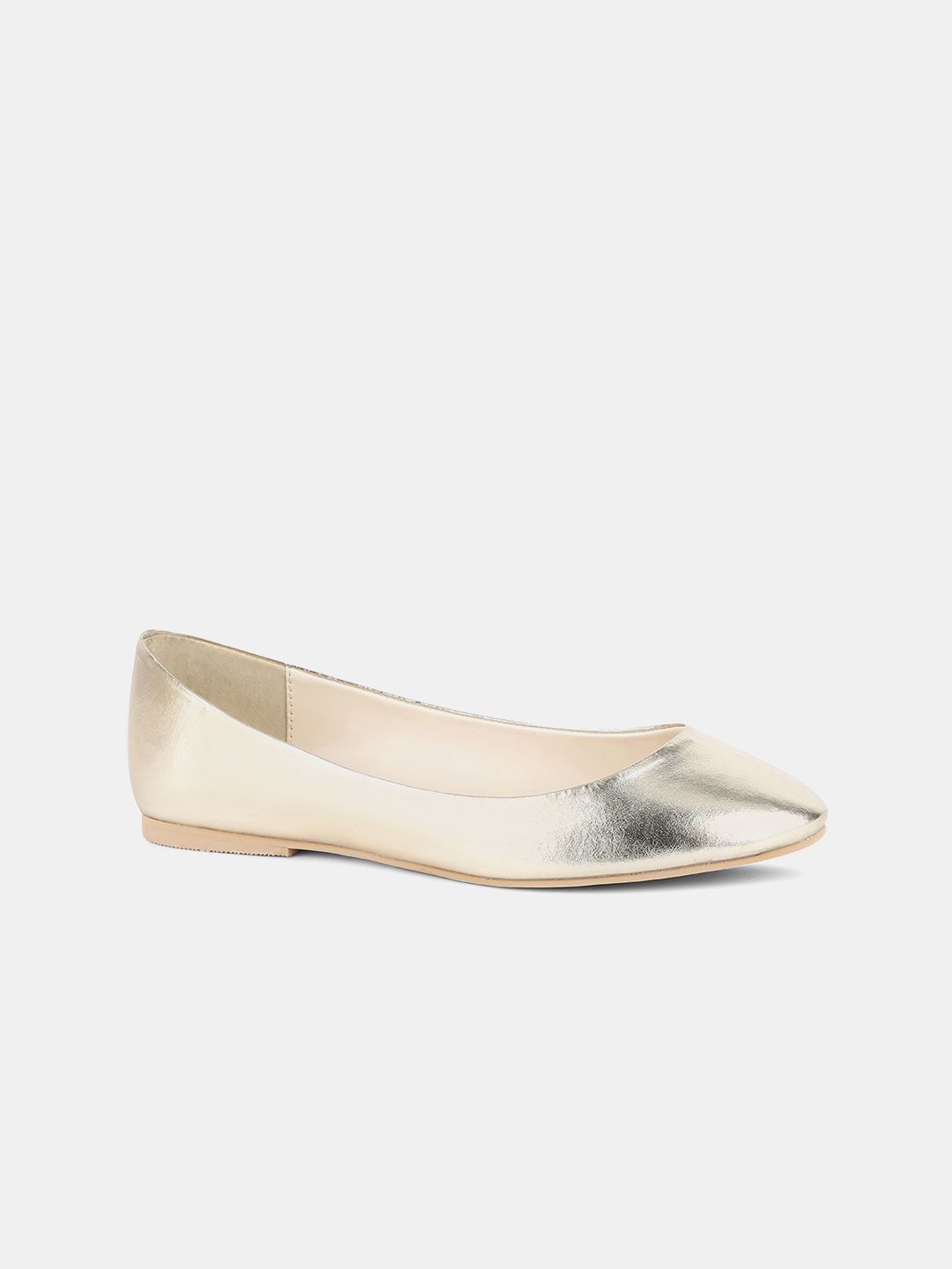 W Women Gold-Toned Textured Ballerinas Flats