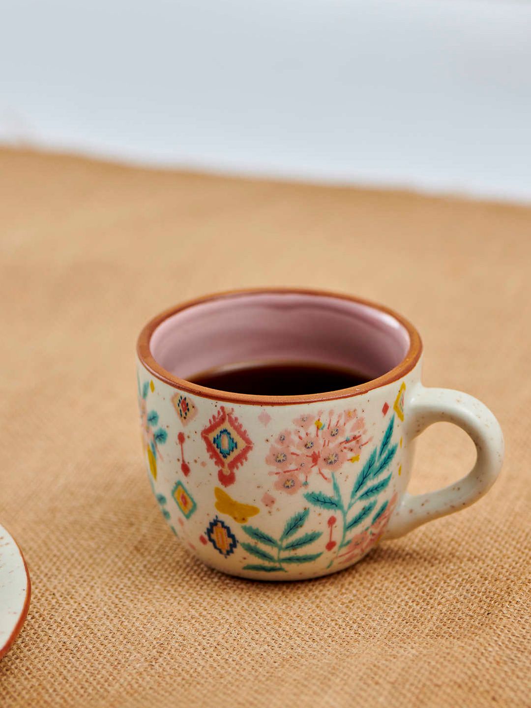 Chumbak Off-White & Pink Floral Printed Ceramic Matte Cup Price in India