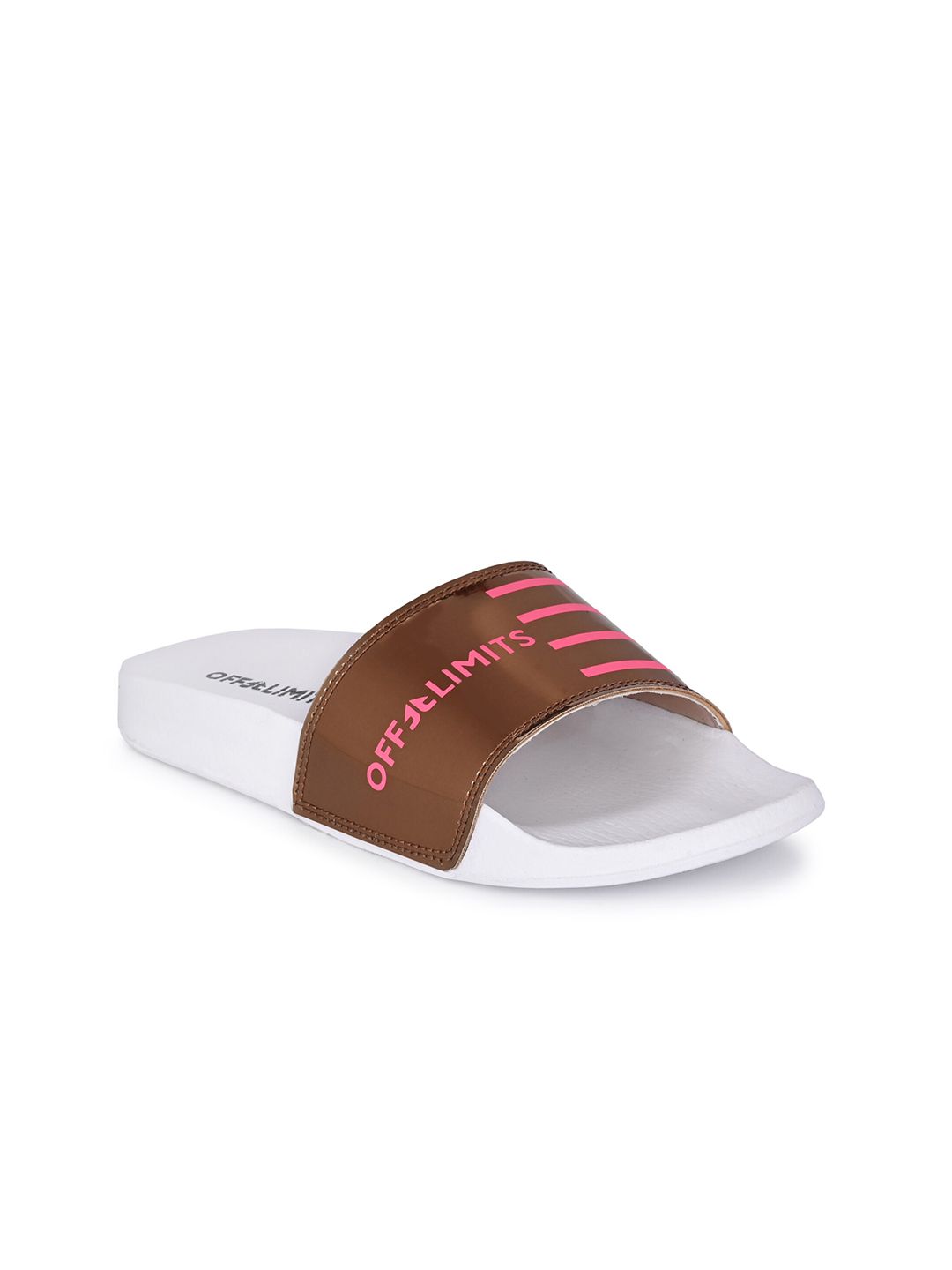 OFF LIMITS Women Copper-Toned & Pink Printed Sliders Price in India