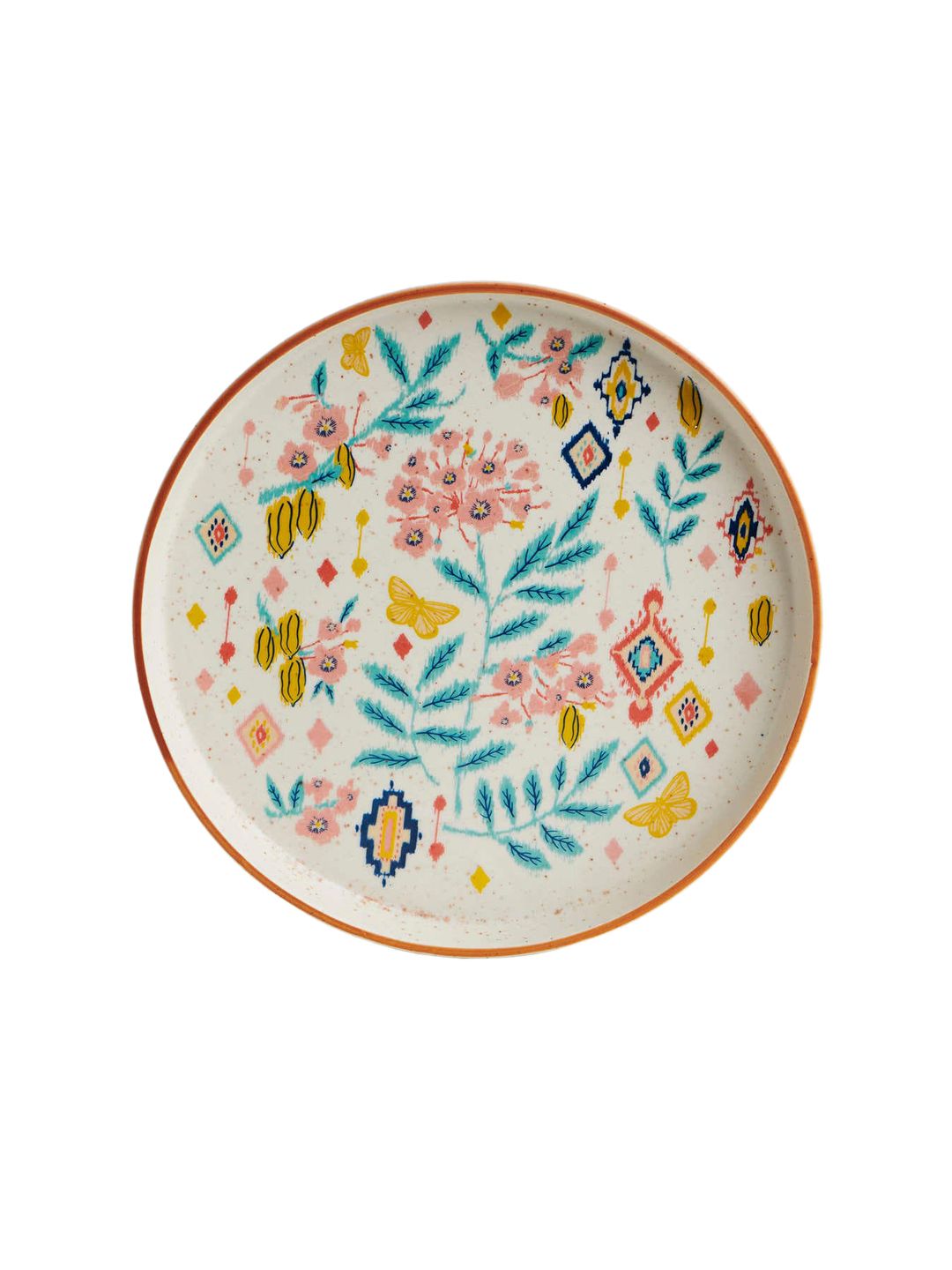 Chumbak White & Blue Floral Printed Ceramic Farmhouse Platter Price in India