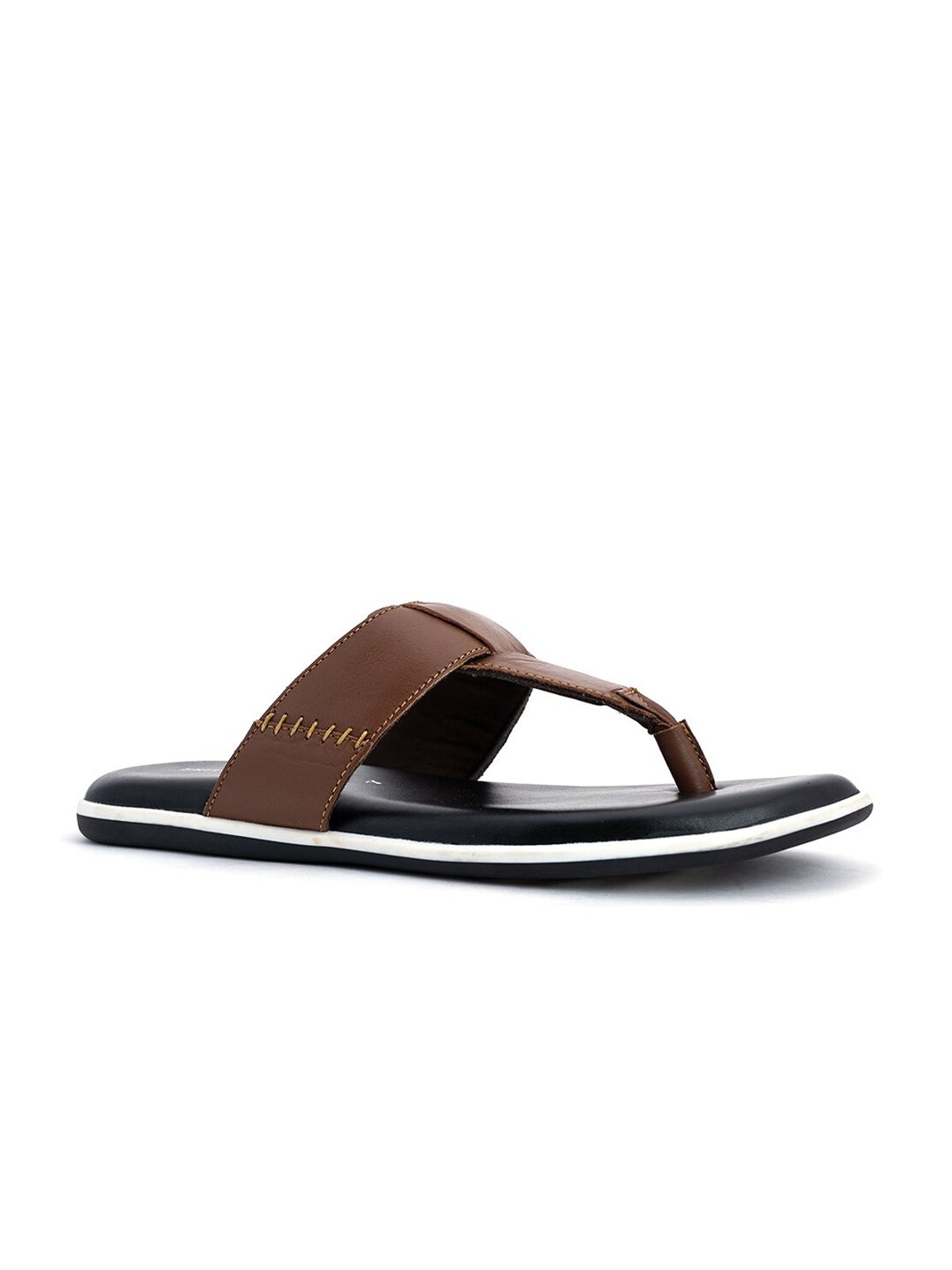 Khadims Men Tan & Black Leather Comfort Sandals