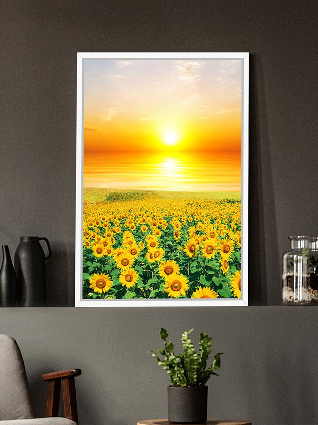 Art Street Yellow & Green Sunflowers Painting Canvas Wall Art Price in India