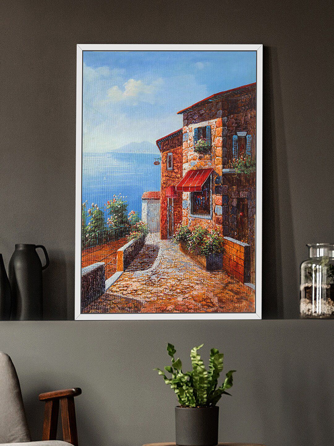 Art Street Brown & Blue House Theme Painting Canvas Wall Art Price in India