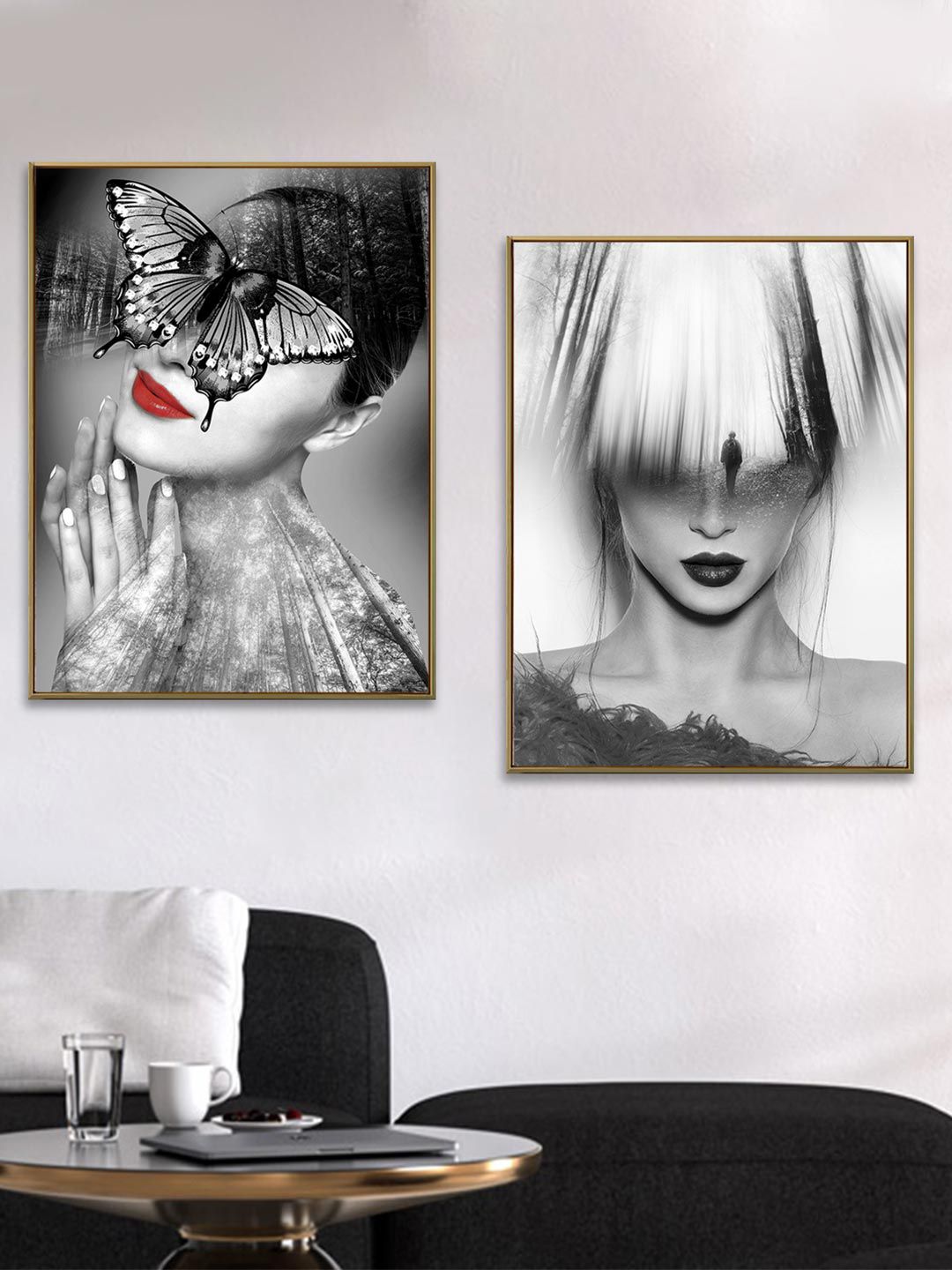 Art Street Set of 2 Black & White Portrait Theme Painting Canvas Wall Art Price in India