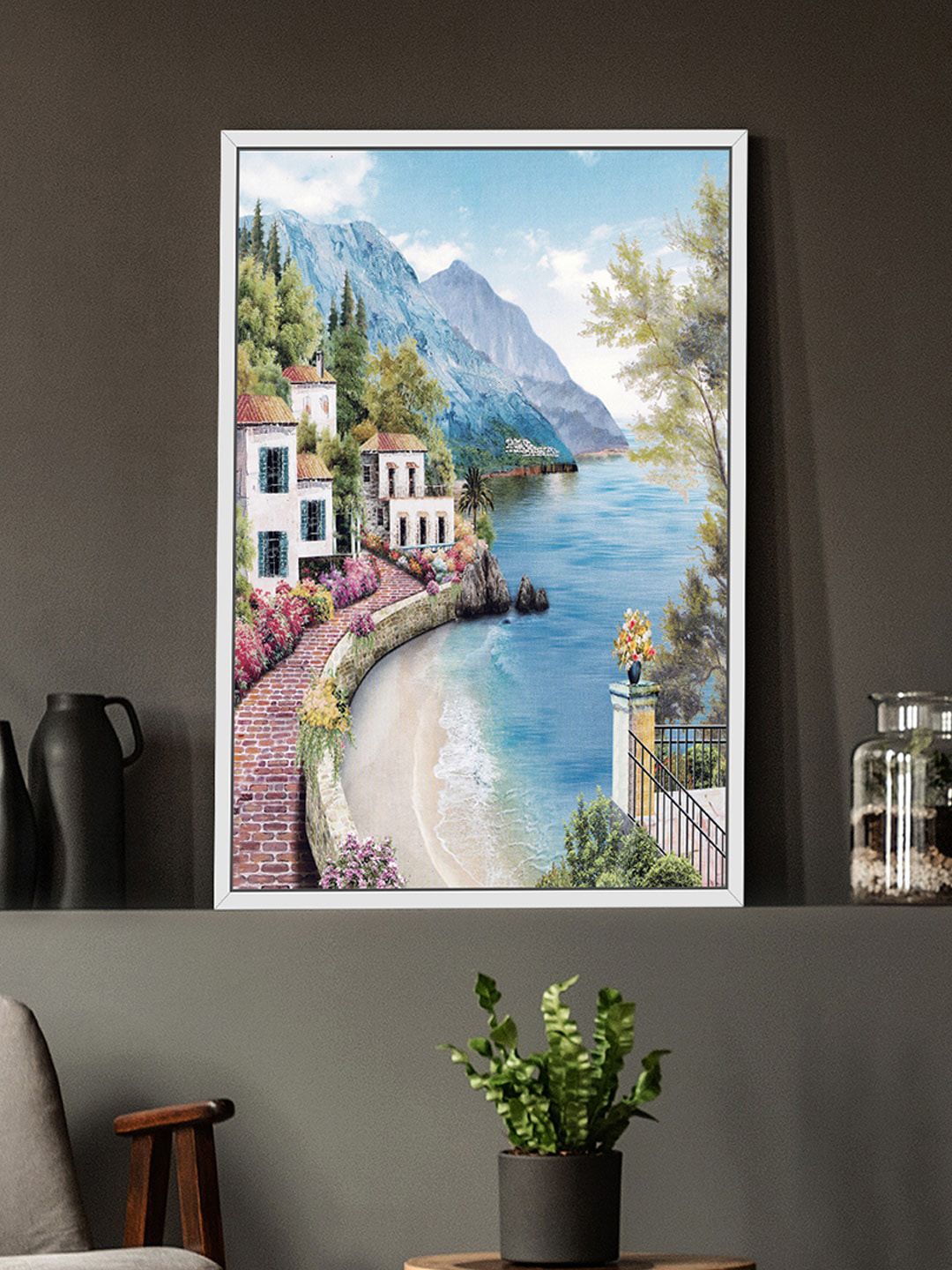 Art Street Blue & Green Landscape Painting Canvas Wall Art Price in India