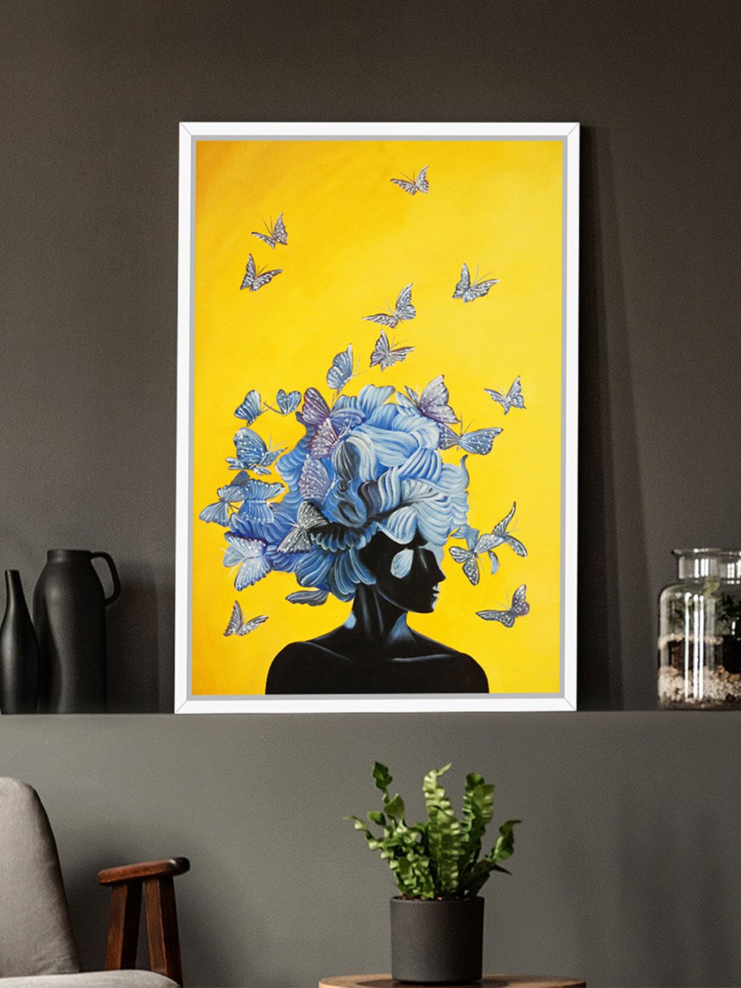 Art Street Yellow & White Butterfly Painting Canvas Wall Art Price in India