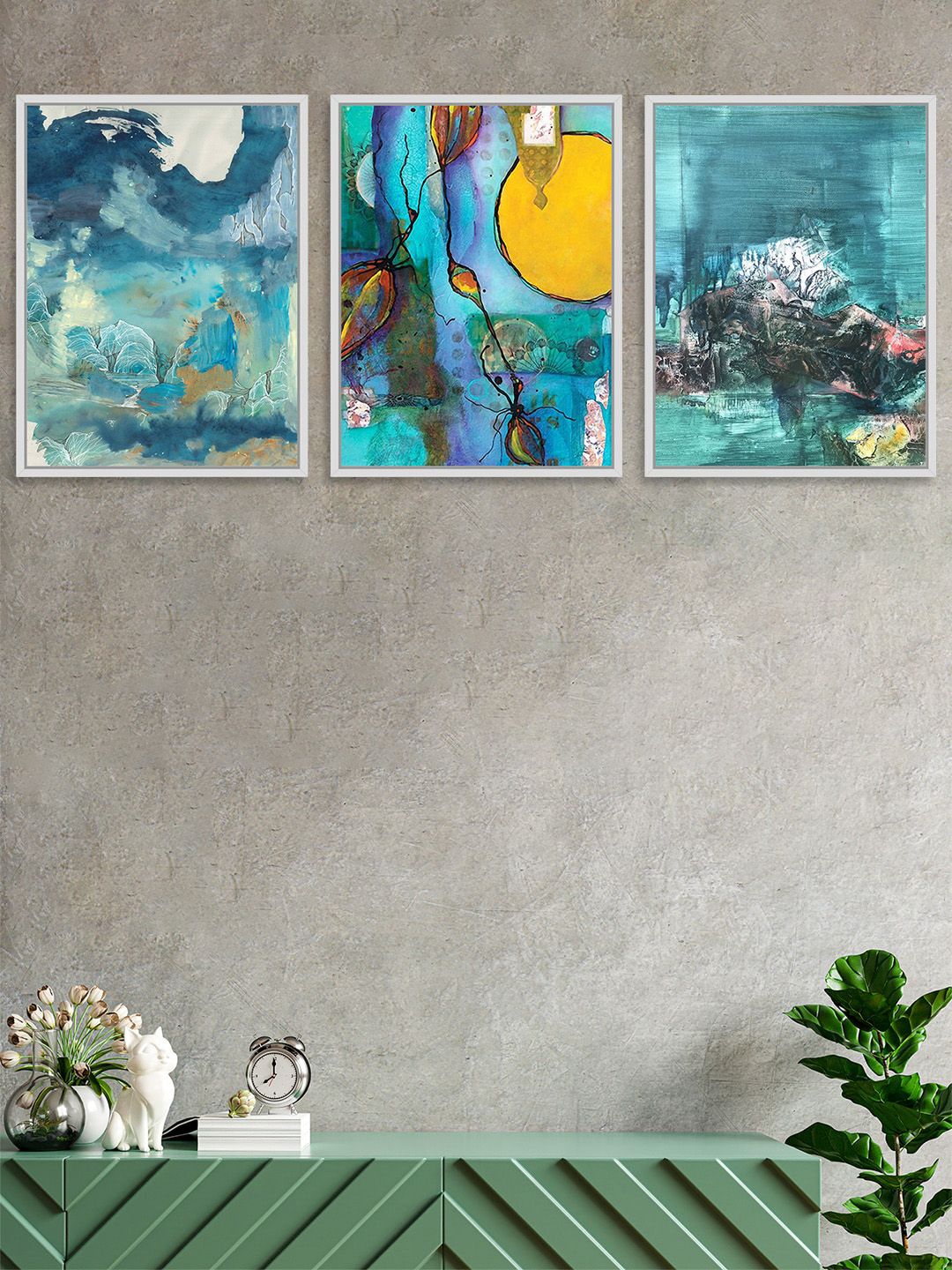 Art Street Set Of 3 Blue Nature Theme Canvas Wall Art Price in India