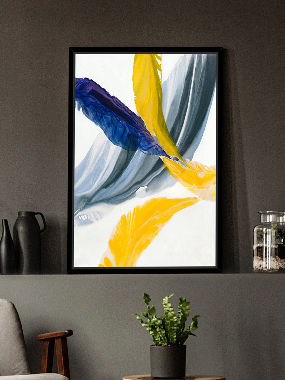 Art Street Blue & Yellow Abstract Painting Canvas Wall Art Price in India