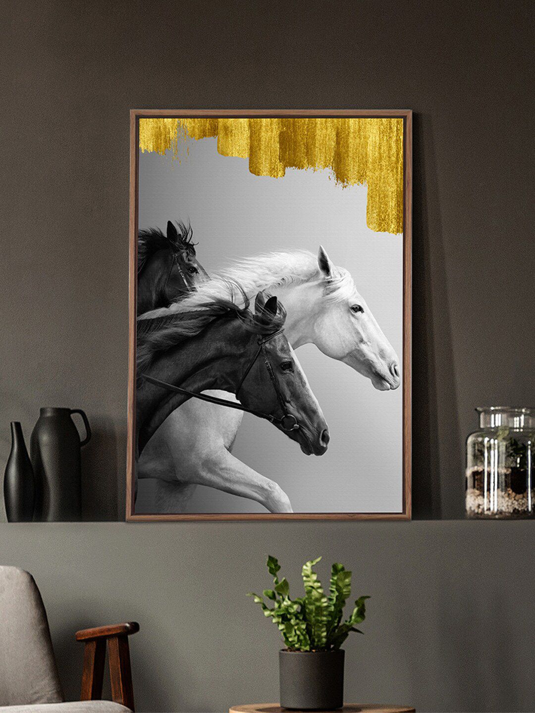 Art Street Black & White Horse Painting Canvas Wall Art Price in India