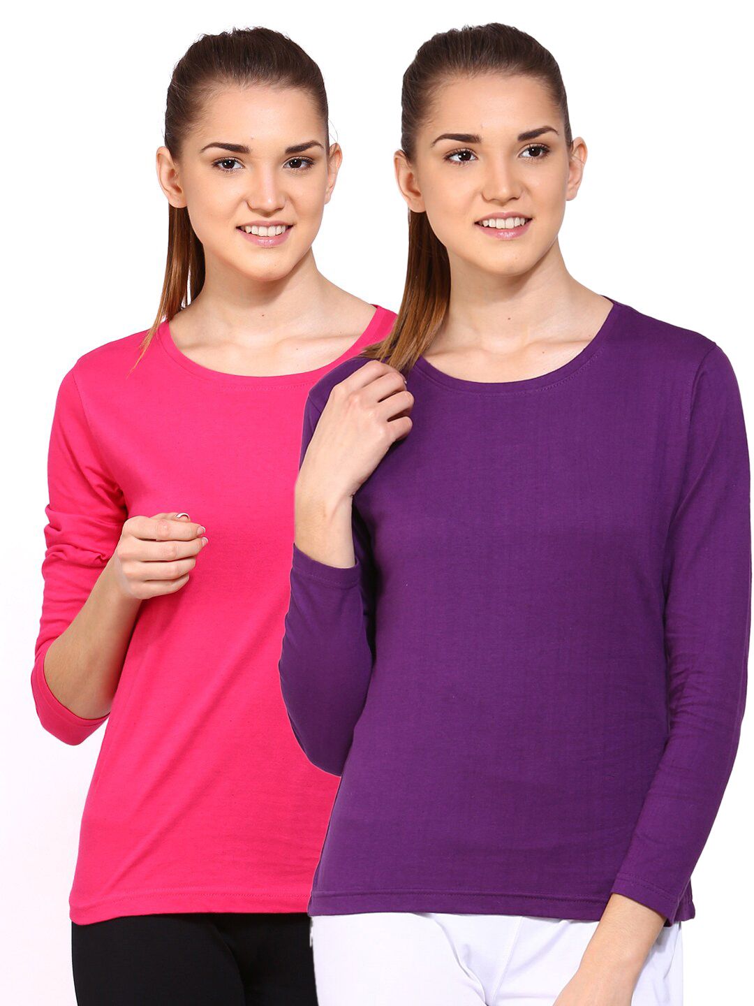appulse Women Pack of 2 Pink & Purple Cotton T-shirt Price in India