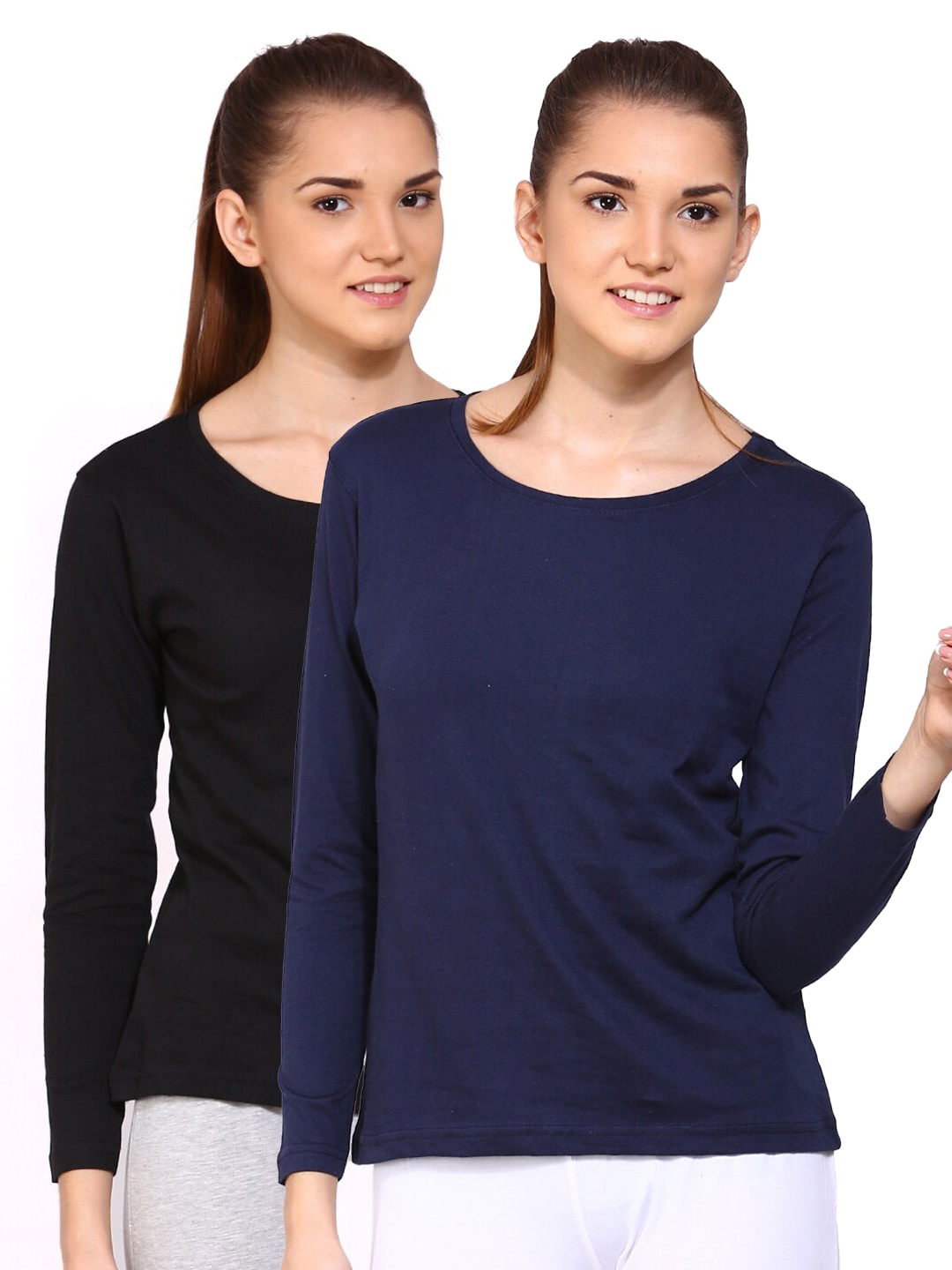 appulse Women Pack of 2 Black & Navy Blue Cotton T-shirt Price in India