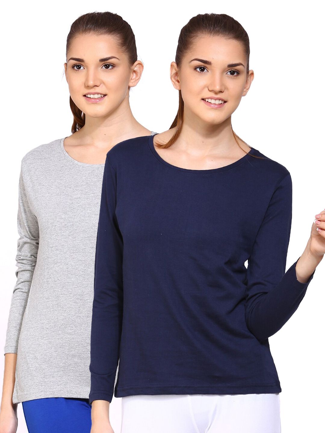 appulse Women Pack of 2 Navy Blue & Grey Cotton T-shirt Price in India