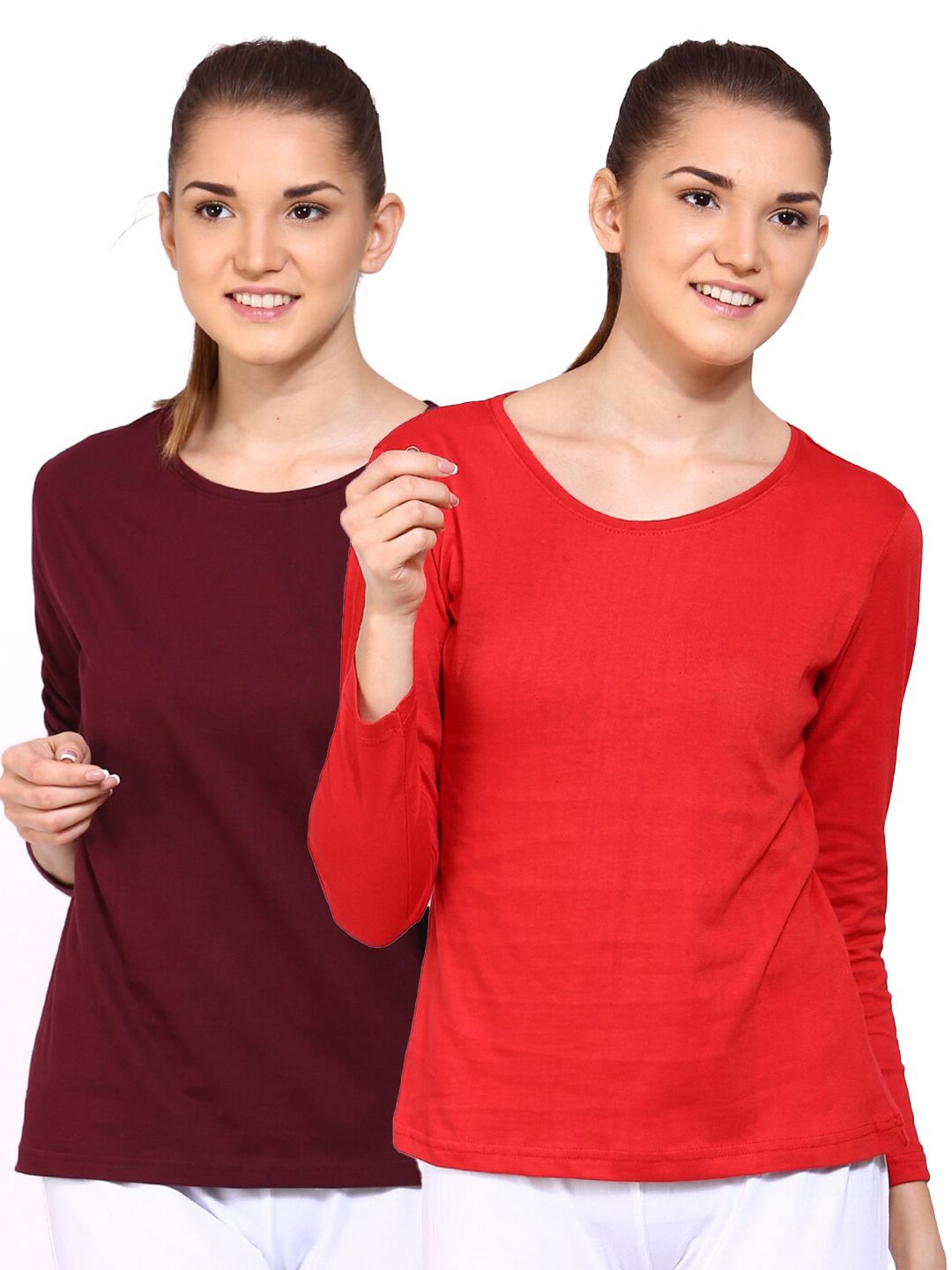 appulse Women Pack of 2 Maroon & Red Cotton T-shirt Price in India