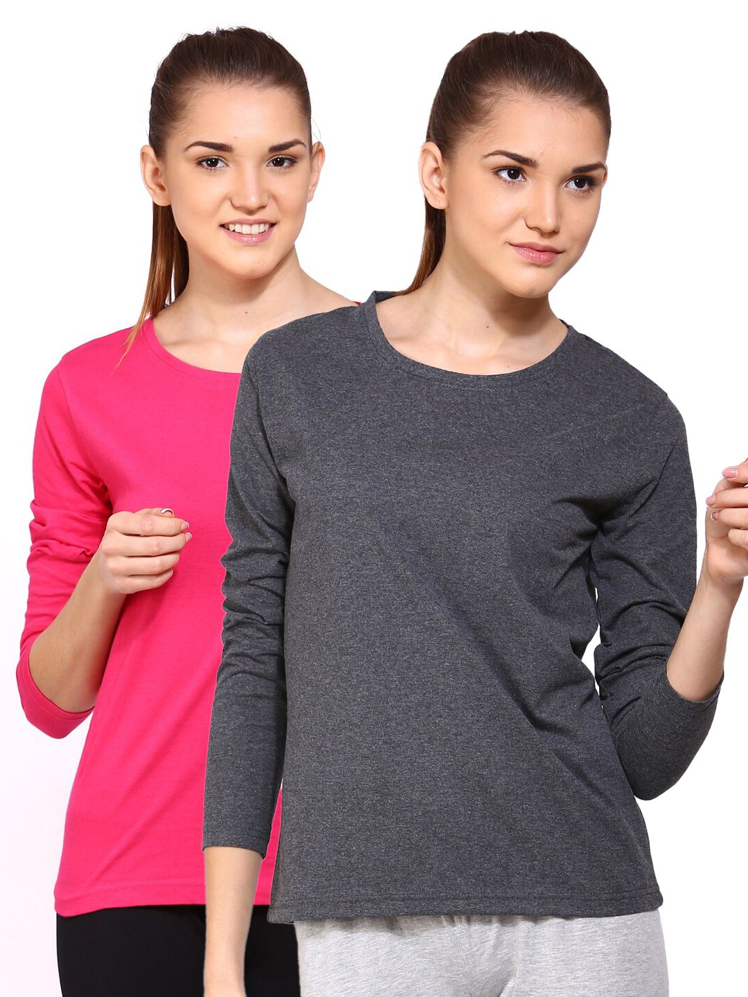 appulse Women Pack of 2 Pink & Grey Cotton T-shirt Price in India