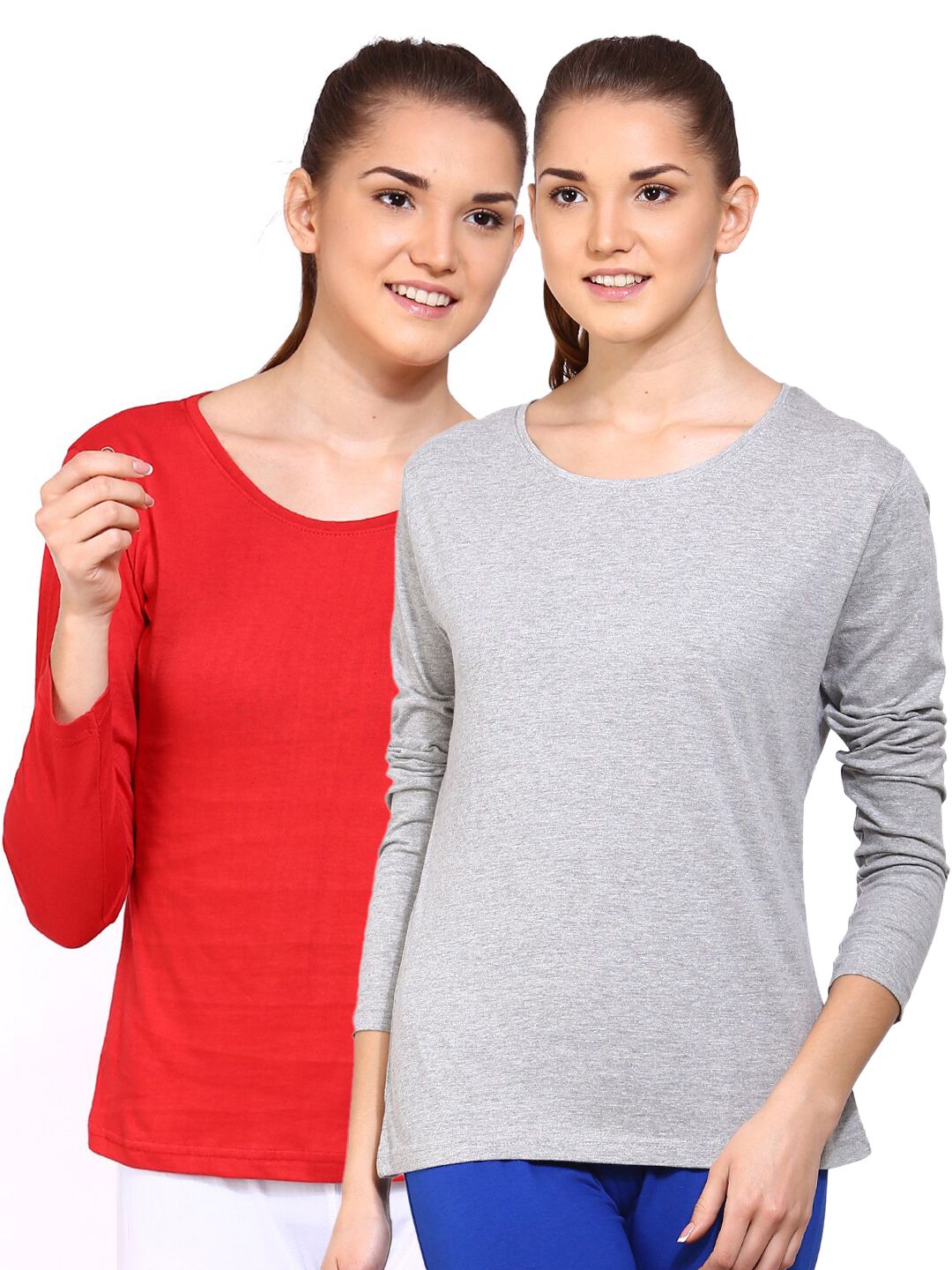 appulse Women Pack of 2 Red & Grey Cotton T-shirt Price in India