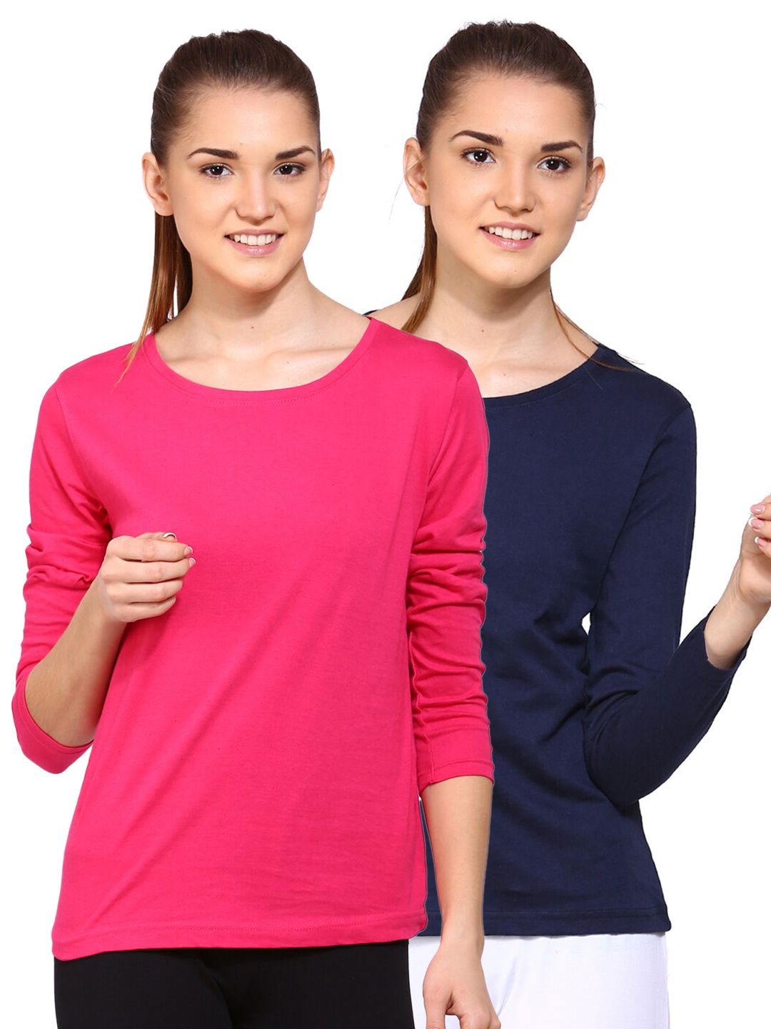 appulse Women Pack of 2 Pink & Navy Blue Cotton T-shirt Price in India