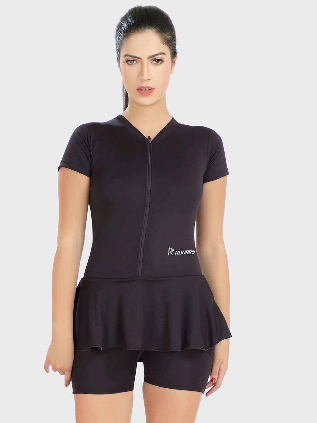 ROVARS Women Black Solid Swimming Dress without Pads Price in India
