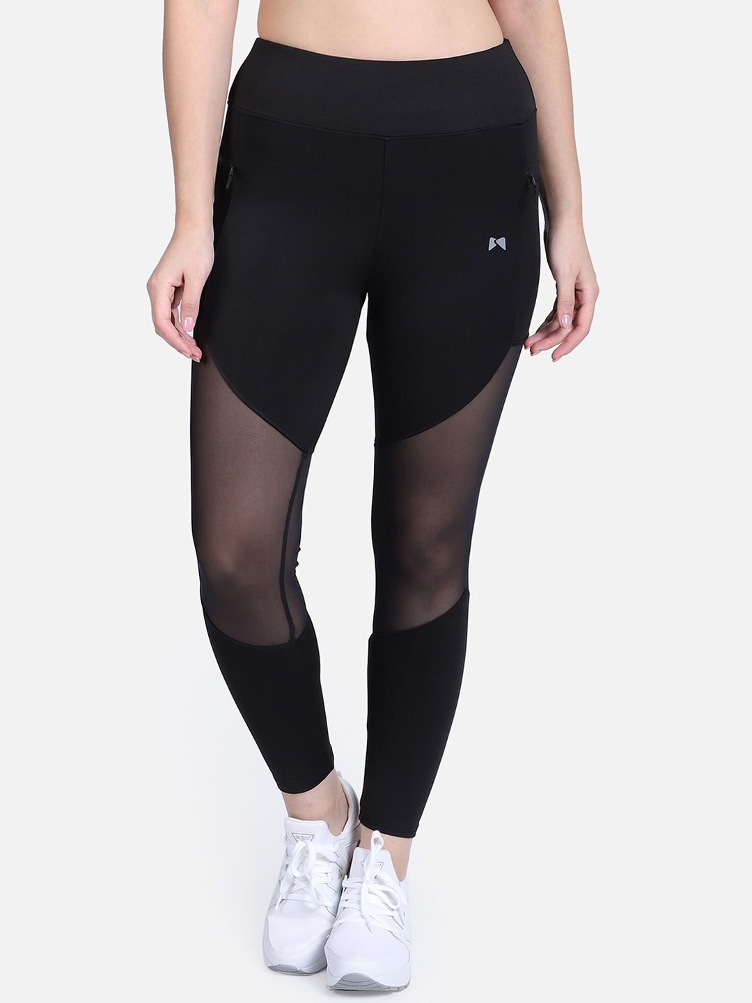 MUSCLE TORQUE Women Black Solid Skinny Fit Mesh Tights Price in India