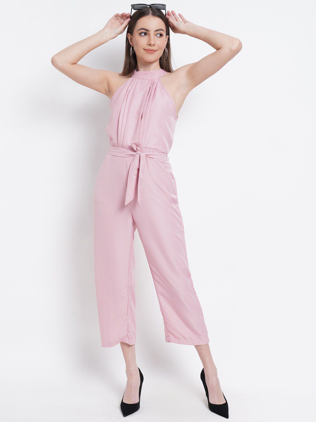 Purple State Pink Halter Neck Basic Jumpsuit Price in India