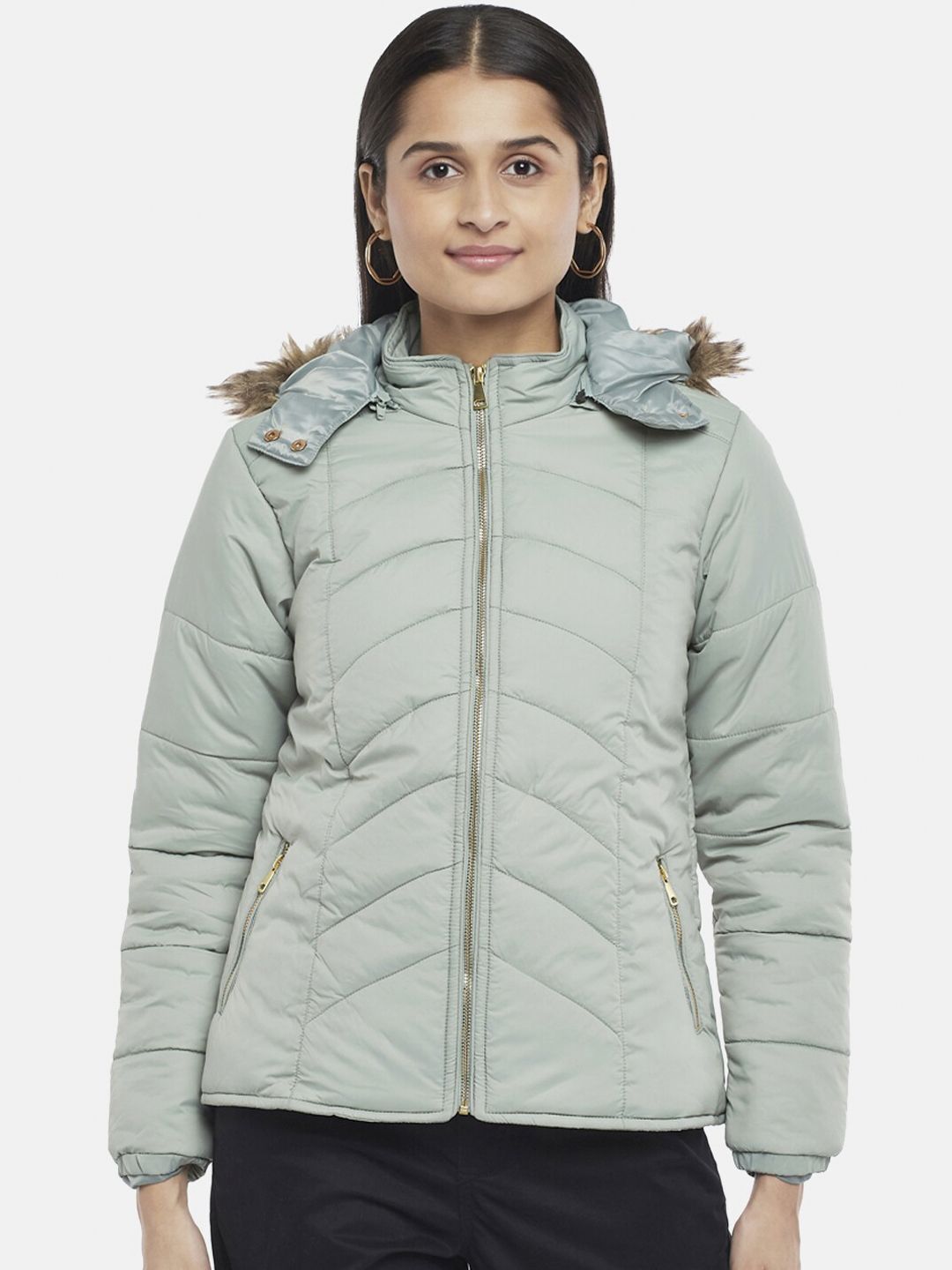 Honey by Pantaloons Women Green Quilted Jacket Price in India