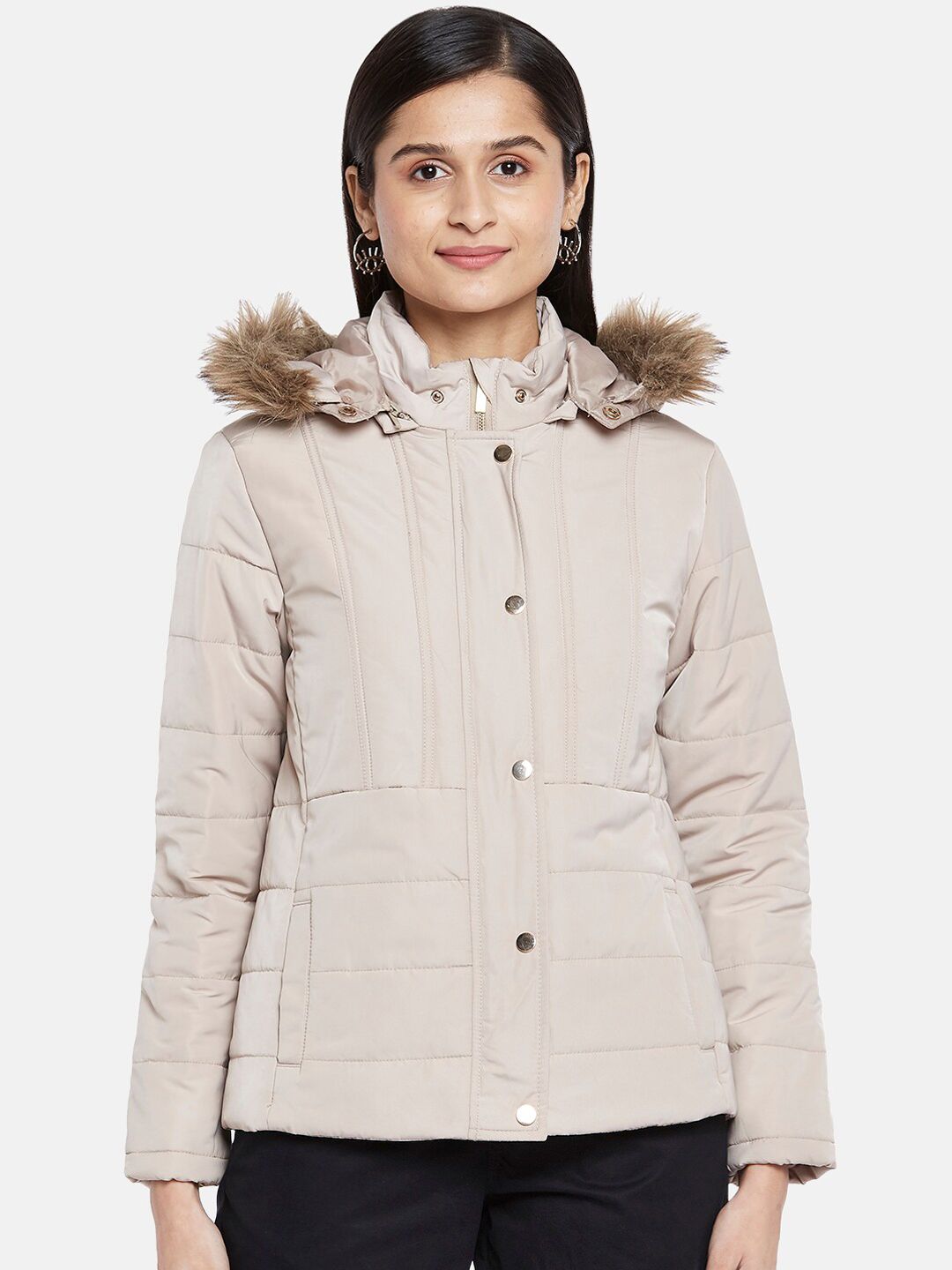 Honey by Pantaloons Women Beige Colourblocked Longline Parka Jacket Price in India