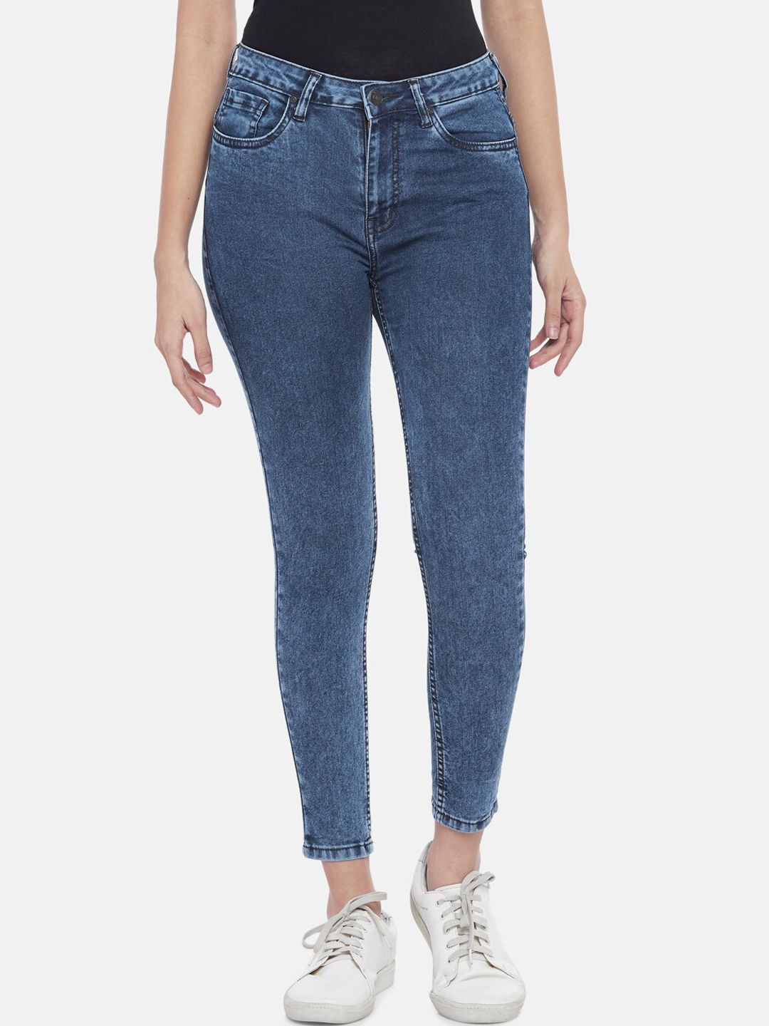 People Women Blue Skinny Fit Jeans Price in India