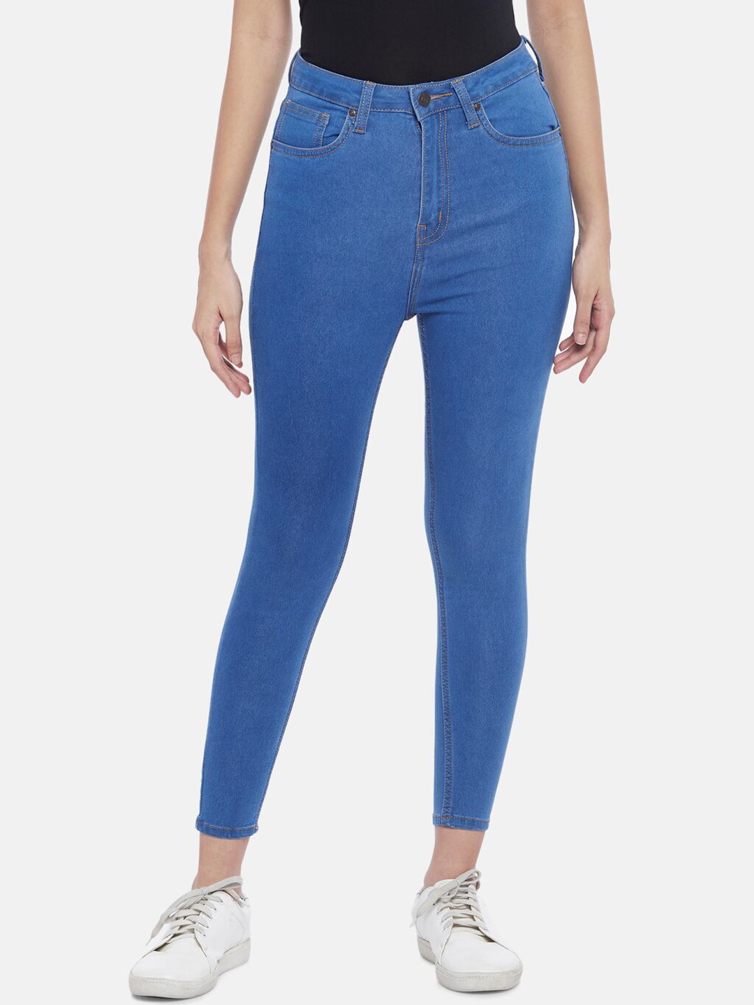People Women Blue Super Skinny Fit High-Rise Stretchable Jeans Price in India