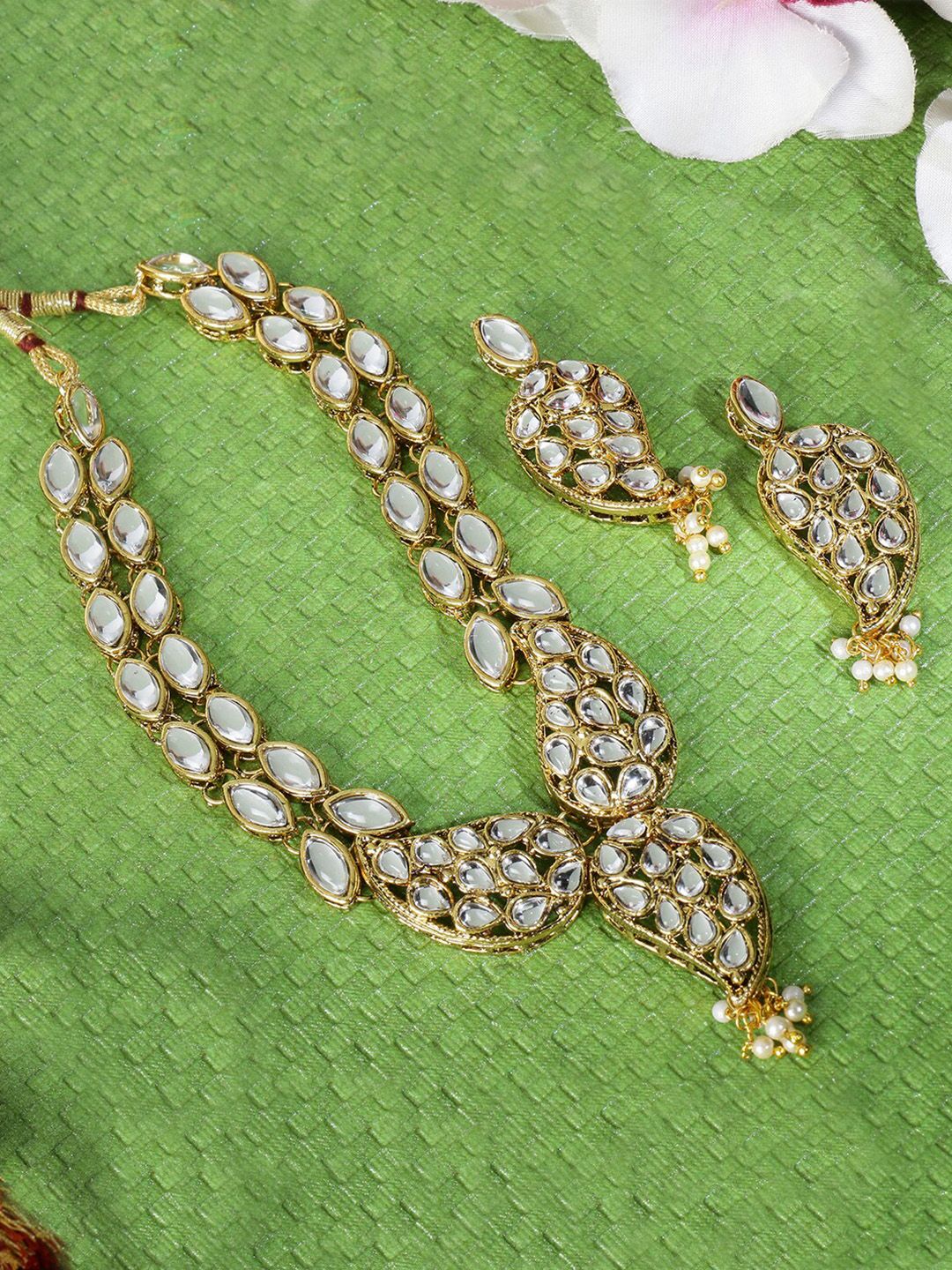 LIVE EVIL Transparent & Gold-Toned Kundan Stone Studded Necklace Price in India