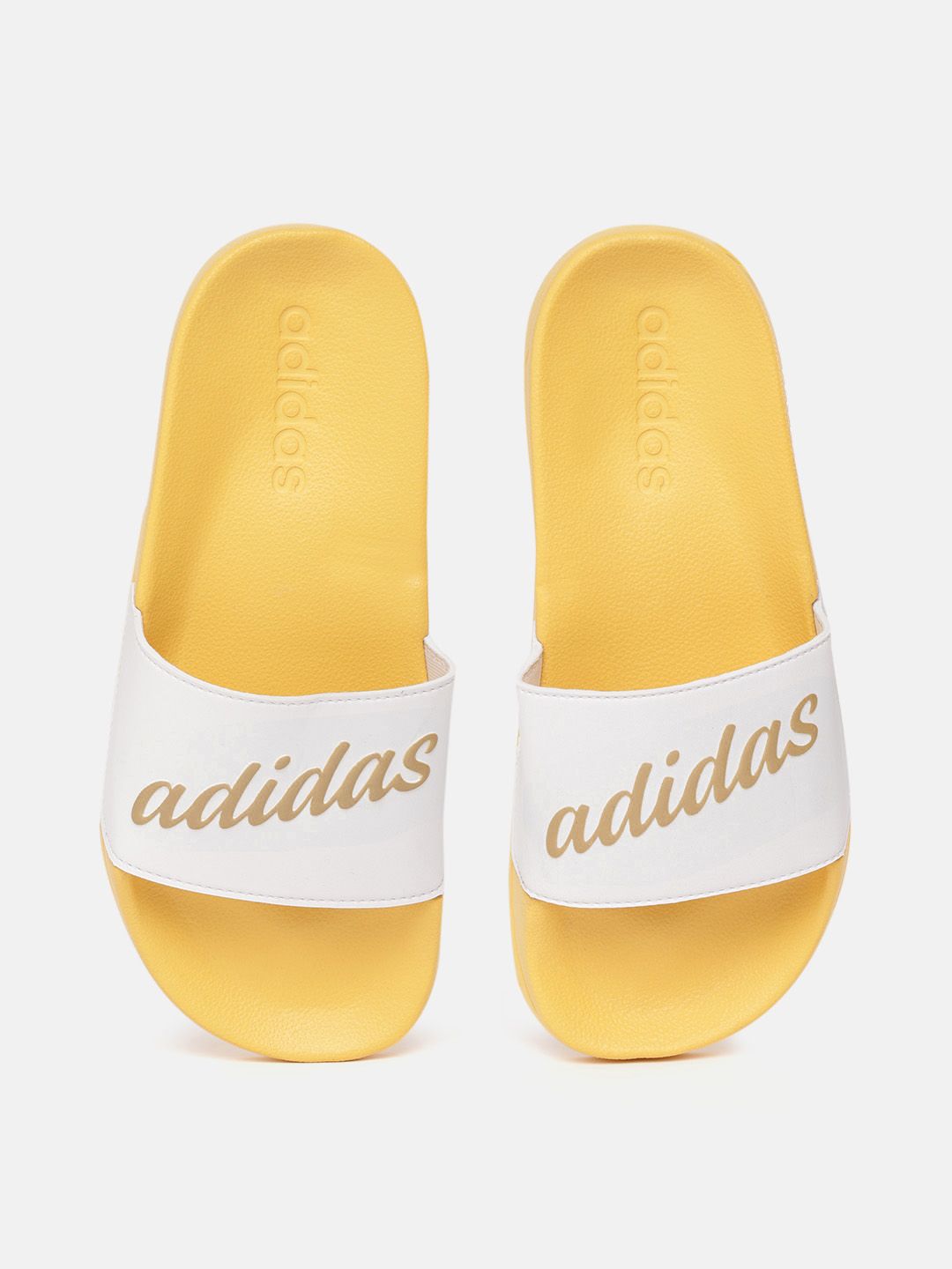 ADIDAS Women White & Gold-Toned Printed Adilette Shower Sliders Price in India