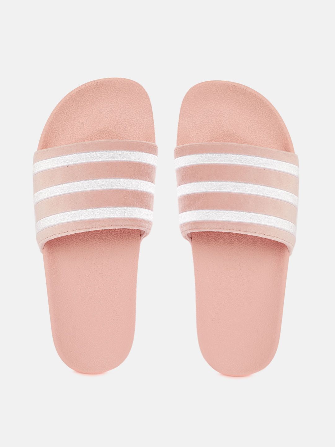 ADIDAS Originals Women Pink & Silver Striped Adilette Sustainable Sliders Price in India