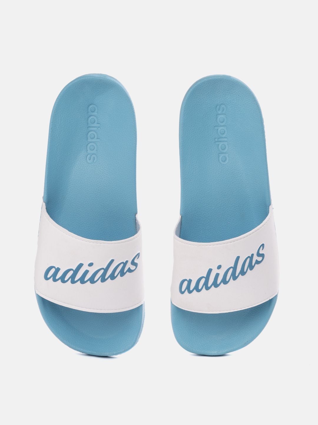 ADIDAS Women White & Blue Brand Logo Print Adilette Shower Sliders Price in India