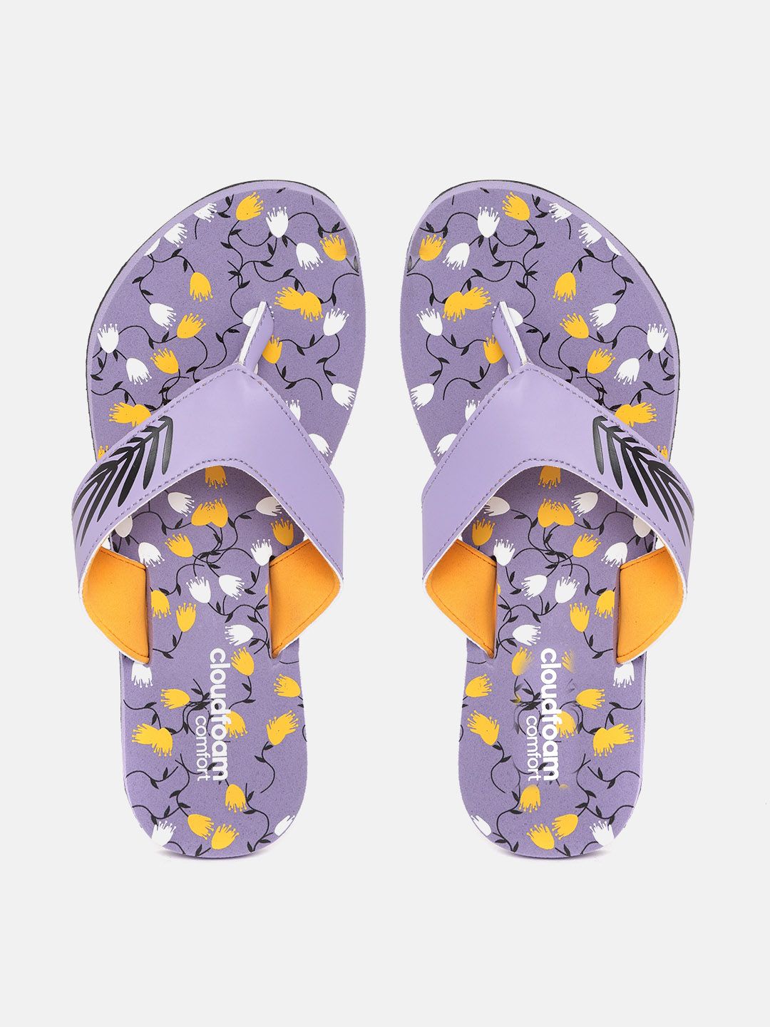 ADIDAS Women Purple & Black Leaf Print Thong Flip-Flops Price in India