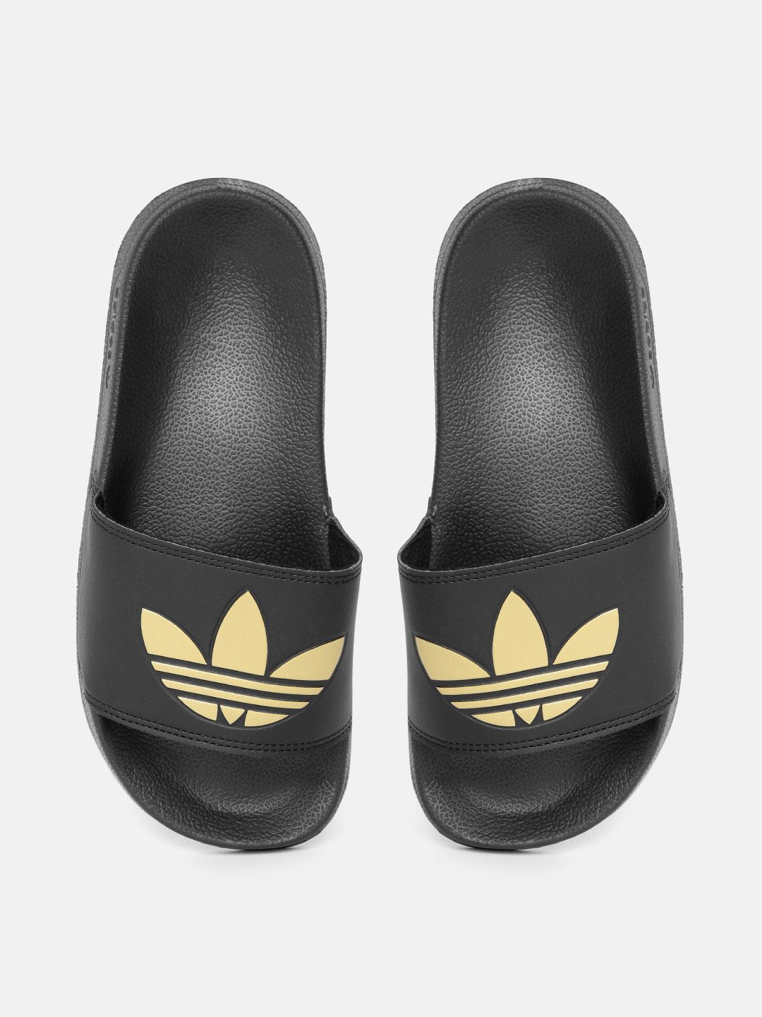 ADIDAS Originals Women Black Gold-Toned Adilette Lite Sliders Price in India