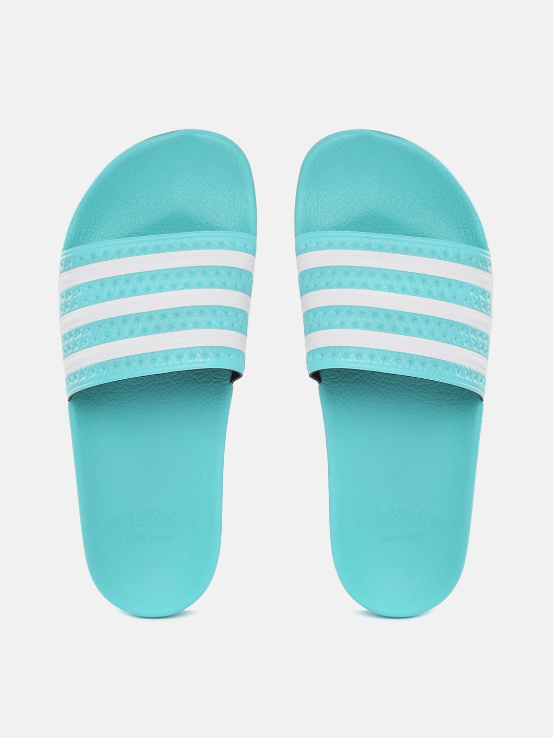 ADIDAS Originals Unisex Turquoise Blue & White Striped Adilette Sliders Price in India