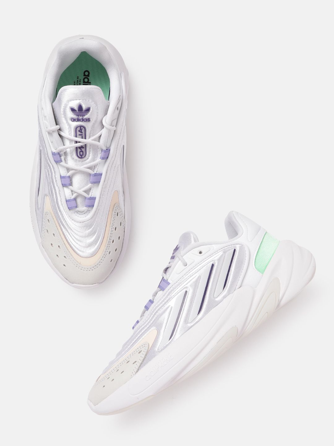 ADIDAS Originals Women White & Grey Colourblocked Ozelia Sneakers Price in India