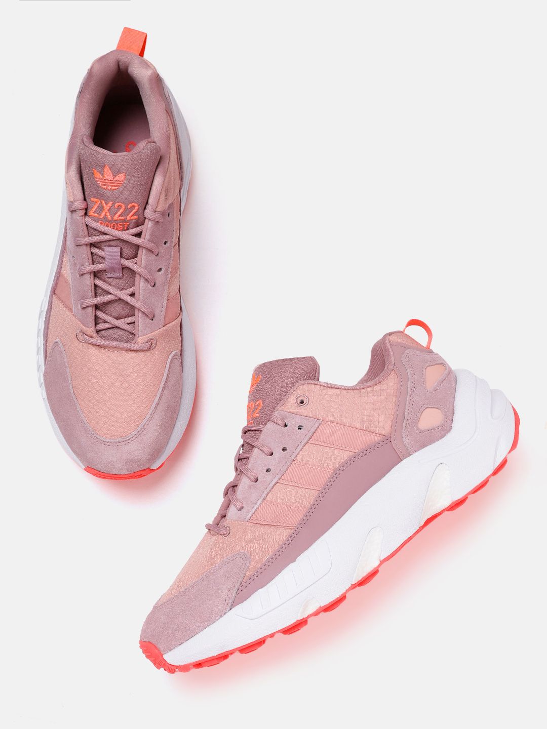 ADIDAS Originals Women Peach-Coloured & Dusty Rose Pink Woven Design ZX 22 Sneakers Price in India