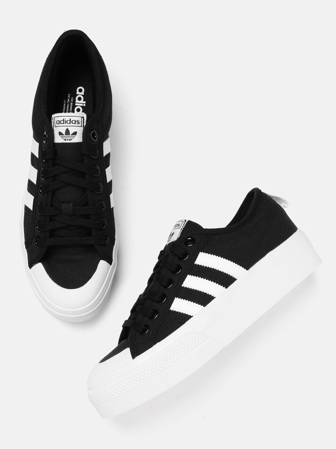 Buy ADIDAS Originals Women Black & White Striped Nizza Platform Sneakers -  Casual Shoes for Women 16558304 | Myntra