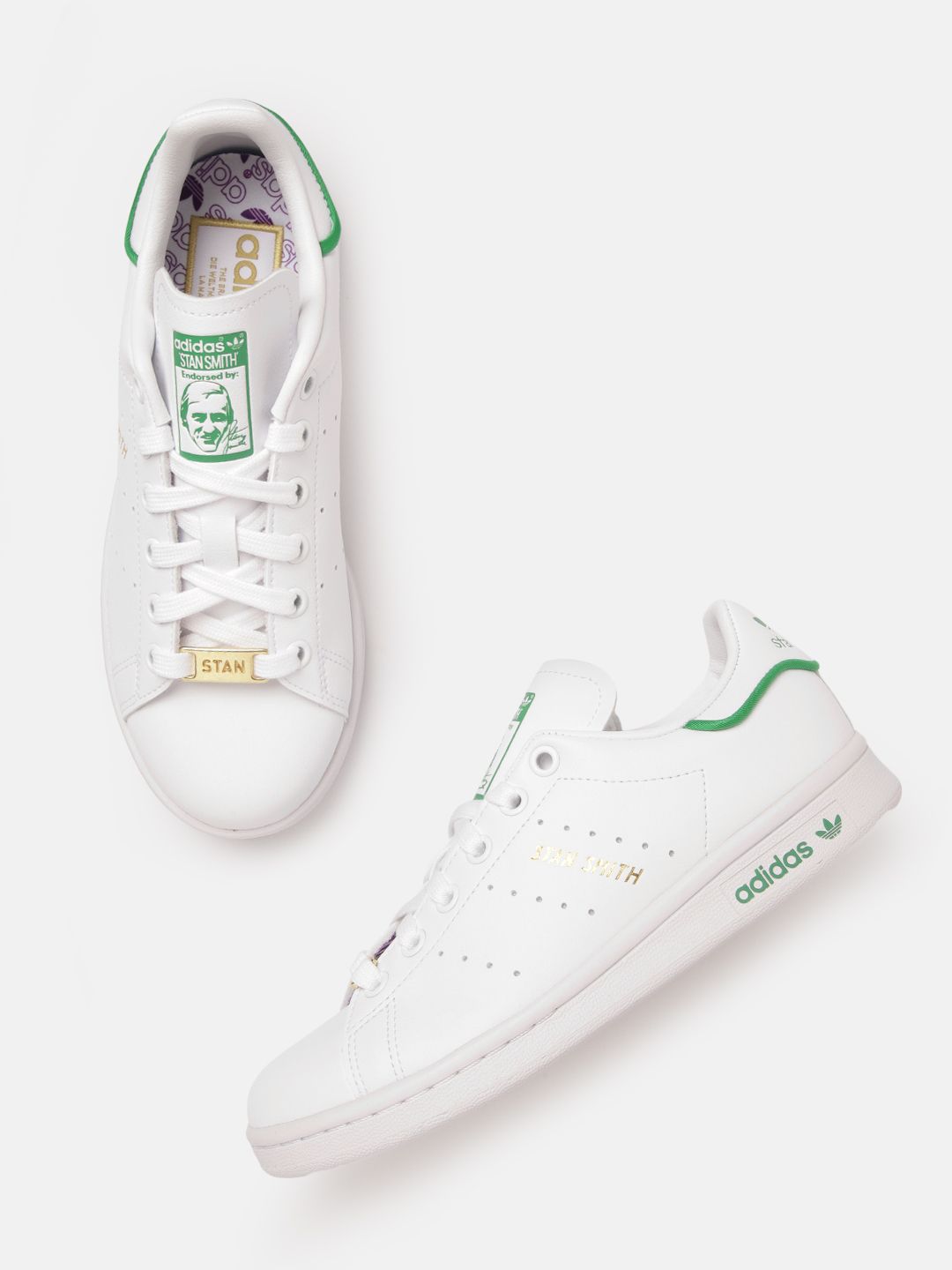 ADIDAS Originals Unisex White & Green Perforated Stan Smith Sneakers Price in India