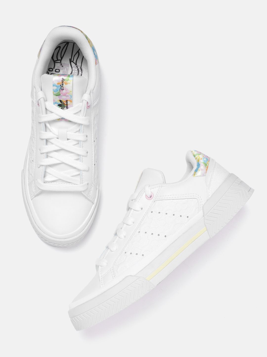 ADIDAS Originals Women White Disney Edition Perforations Court Tourino Sneakers Price in India