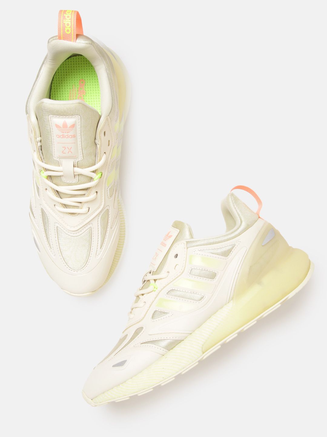 ADIDAS Originals Women Cream-Coloured & Green Colourblocked Zx 2k Boost 2.0 Sneakers Price in India