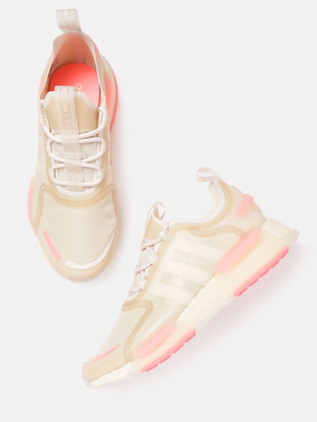 ADIDAS Originals Women Cream-Coloured & Pink Boost Nmd R1 V3 Sustainable Training Shoes Price in India